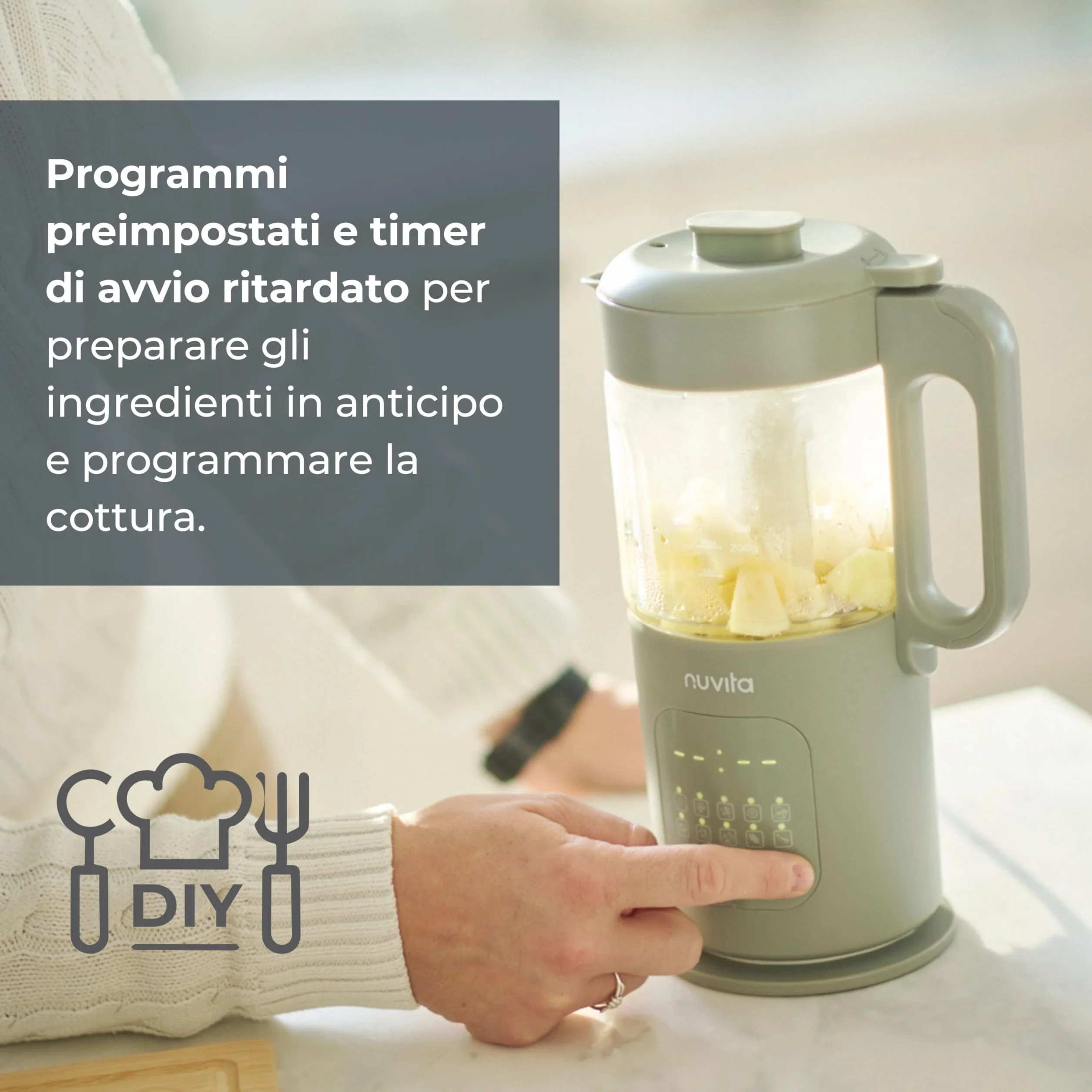 Nuvita Magic Pappa Cuocipappa Multifunzione 7-in-1 Cuoce a Vapore Frulla Sminuzza Prepara Purè per Bambini