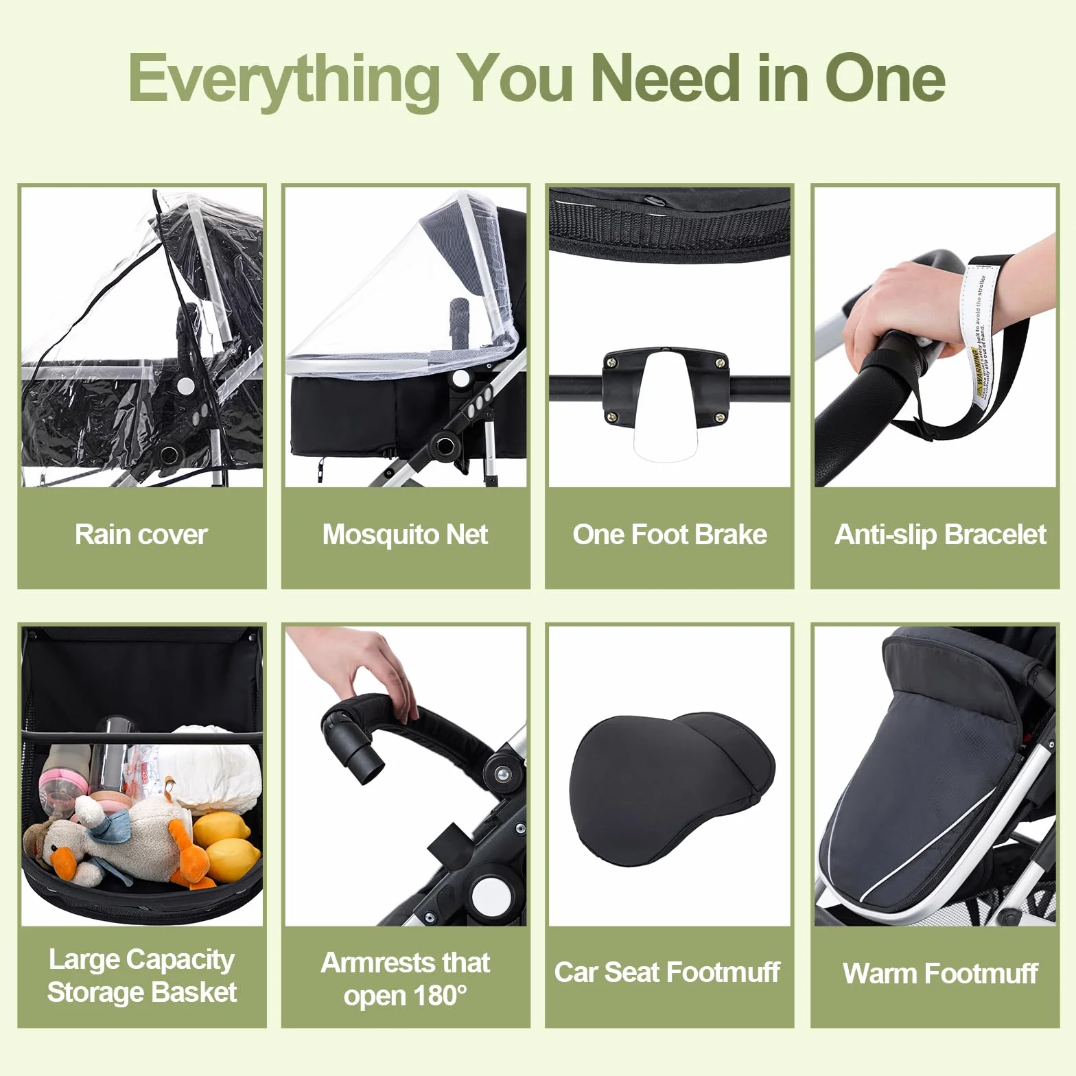 Passeggino 3 in 1 con seggiolino auto pieghevole telaio alluminio per neonati 0-4 anni