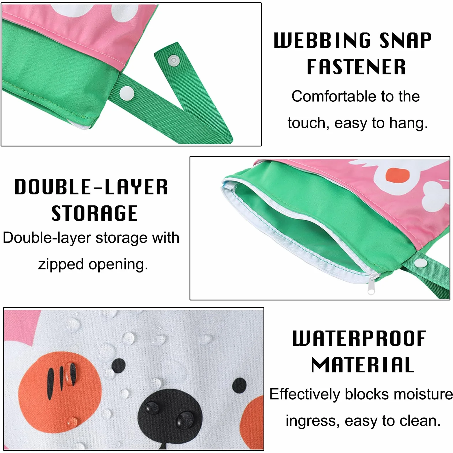 Borsa Porta Pannolini Impermeabile 2 Pezzi, Sacca Salviette Wet Bag con Zip, Animali Cartoni Animati, 2 Scomparti Viaggio Passeggino Spiaggia Piscina