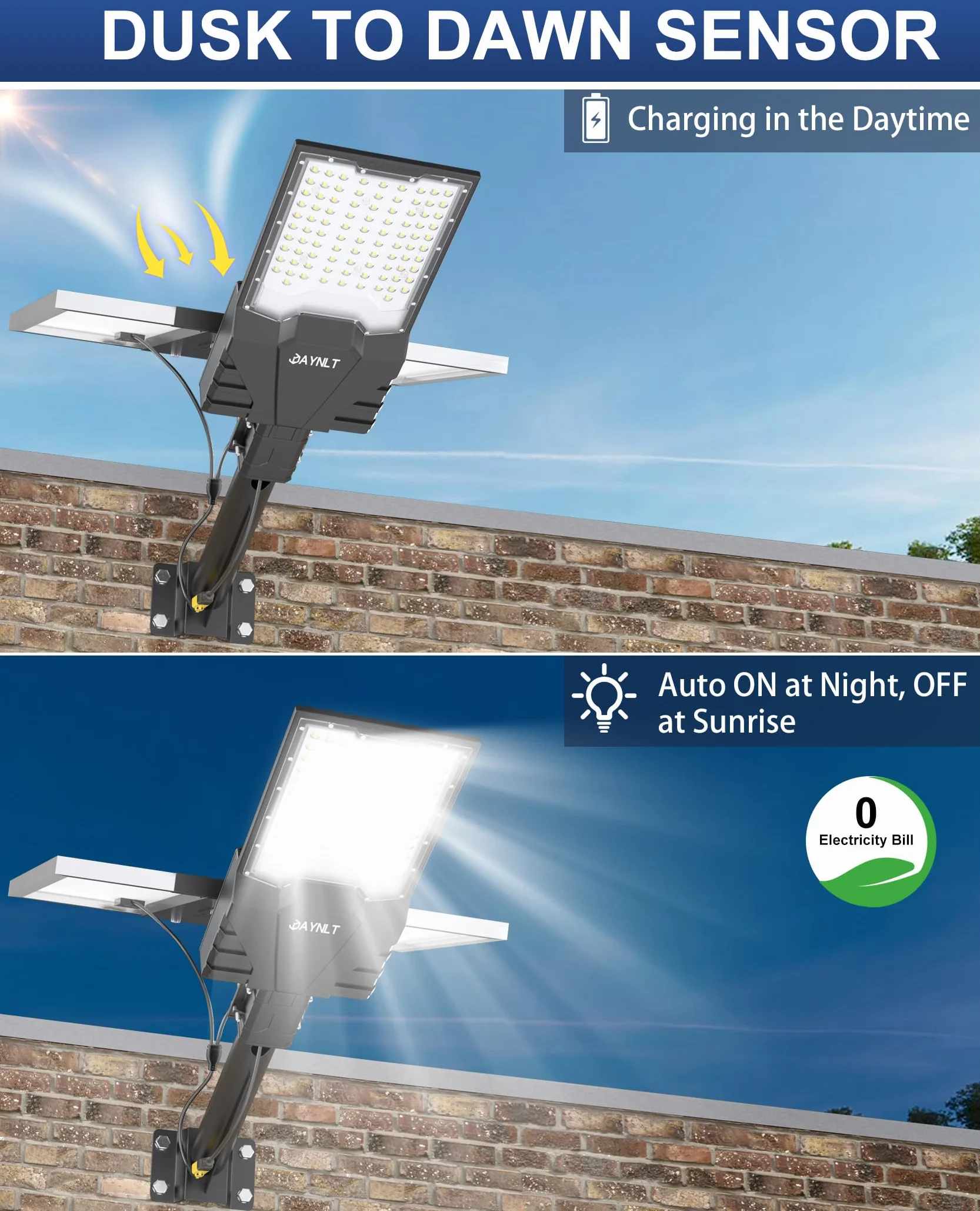 JAYNLT X-18000W Lampione Solare LED Esterno, 6500K Faro led Esterno con Pannello Solare, IP67 Impermeabile lampioni Solari con Telecomando, Lampione Stradale per Cortile Garage Strada