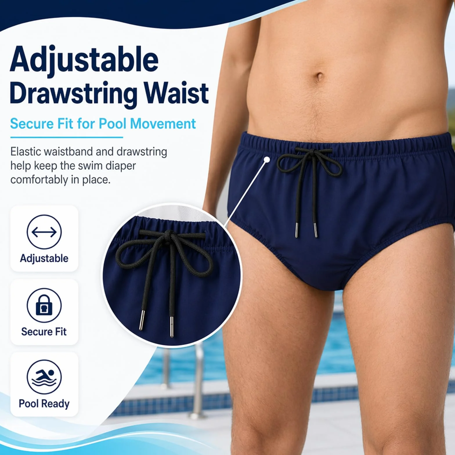 Pannolini da nuoto riutilizzabili per adulti AQX, lavabili, a prova di perdite incontinenza, unisex (S, blu)