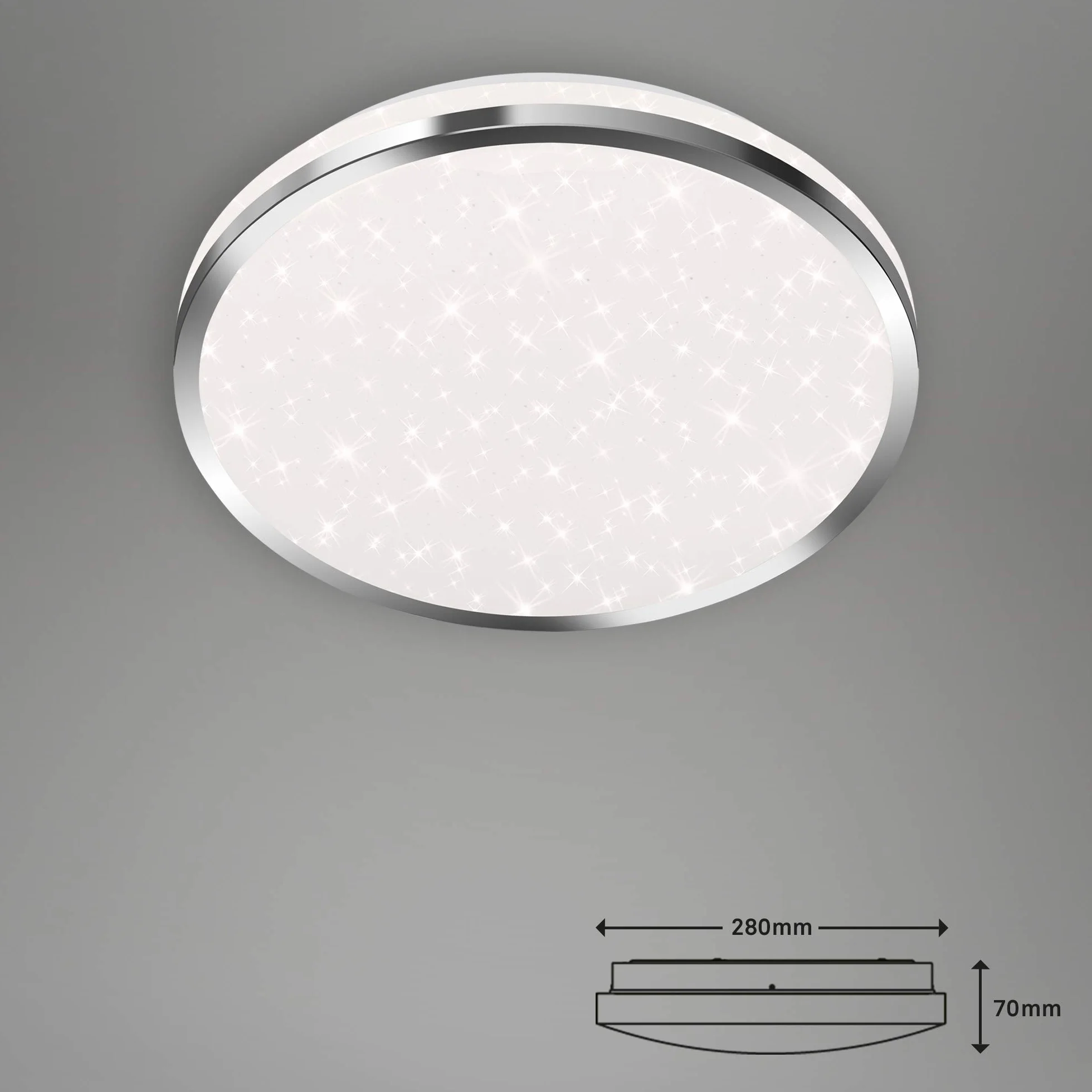 BRILONER Leuchten Plafoniera a LED, Lampada da soffitto con Fantasia a Stelle, per Il Bagno, IP44, 12 Watt, 1.200 Lumen, 4.000 Kelvin, Cromo, 280x70mm (DxH), Bianco Cromato