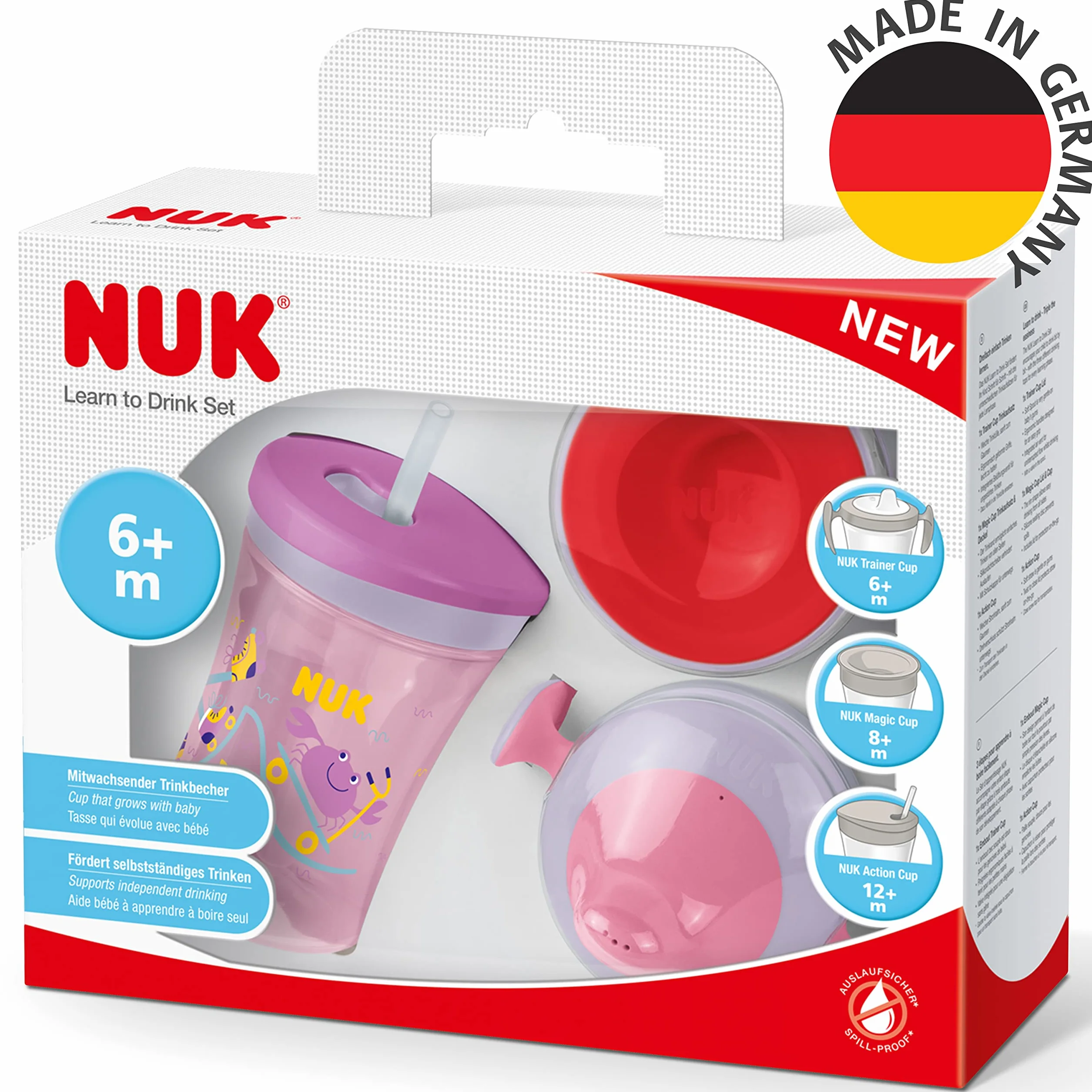 NUK 3-in-1 Set do nauki picia z kubkiem treningowym antykapiącym (6+ miesięcy) 230 ml Bez BPA fioletowy