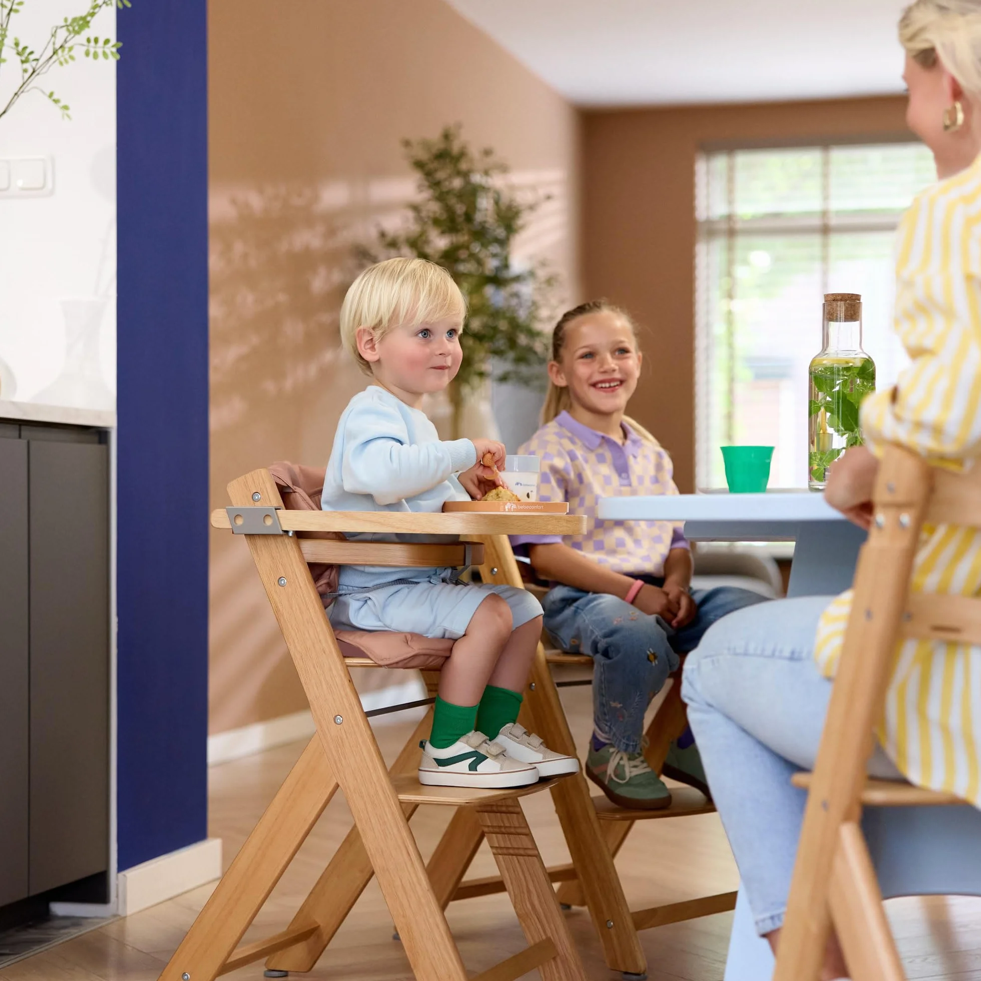 Bebeconfort Timba 2 Seggiolone Pappa Evolutivo in Legno, 6+ Mesi, Fino a 110 kg, Regolabile in Altezza, Grey Mist