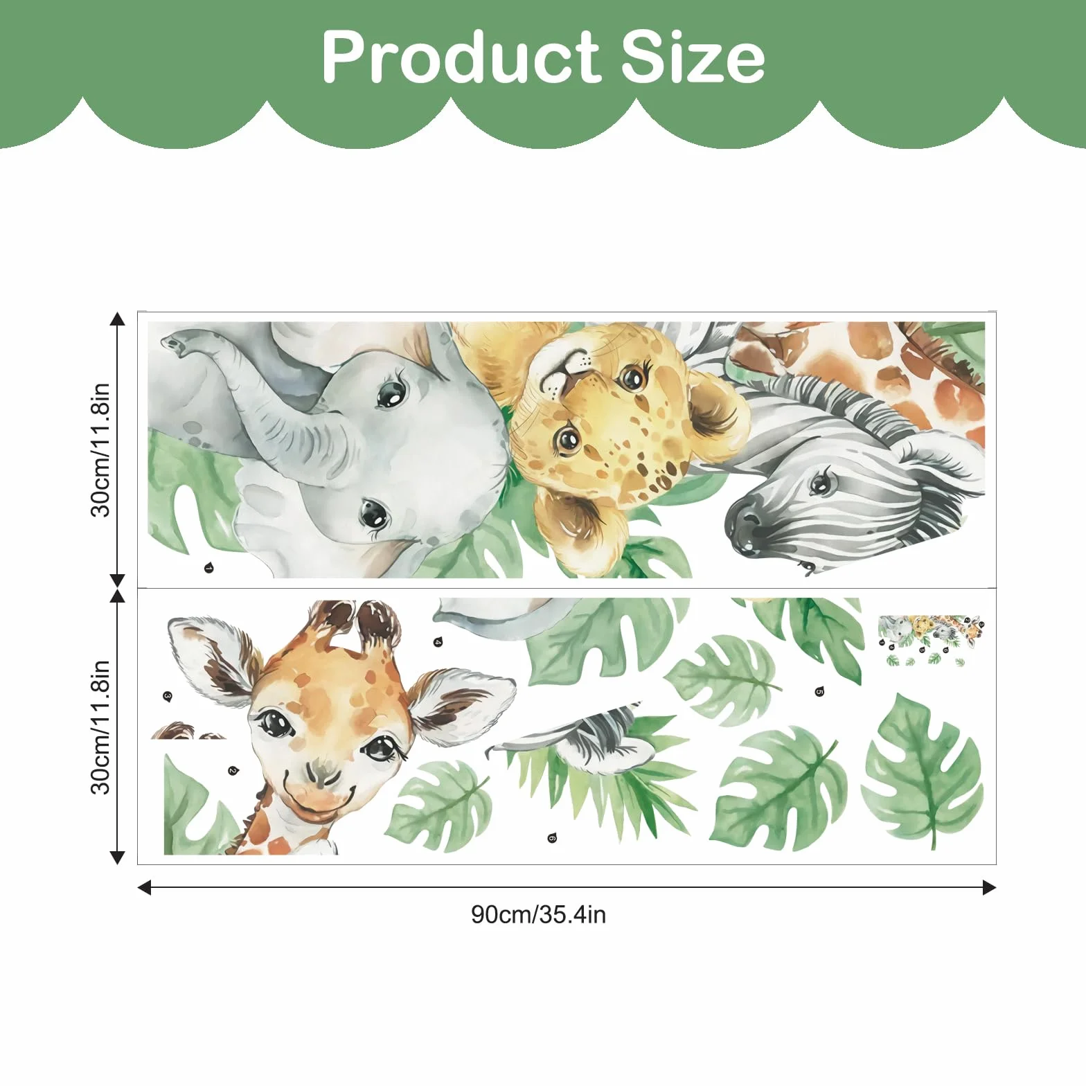 Naklejki ścienne z zwierzętami dżungli Giraffa Zebra Zielone Liście dla dzieci
