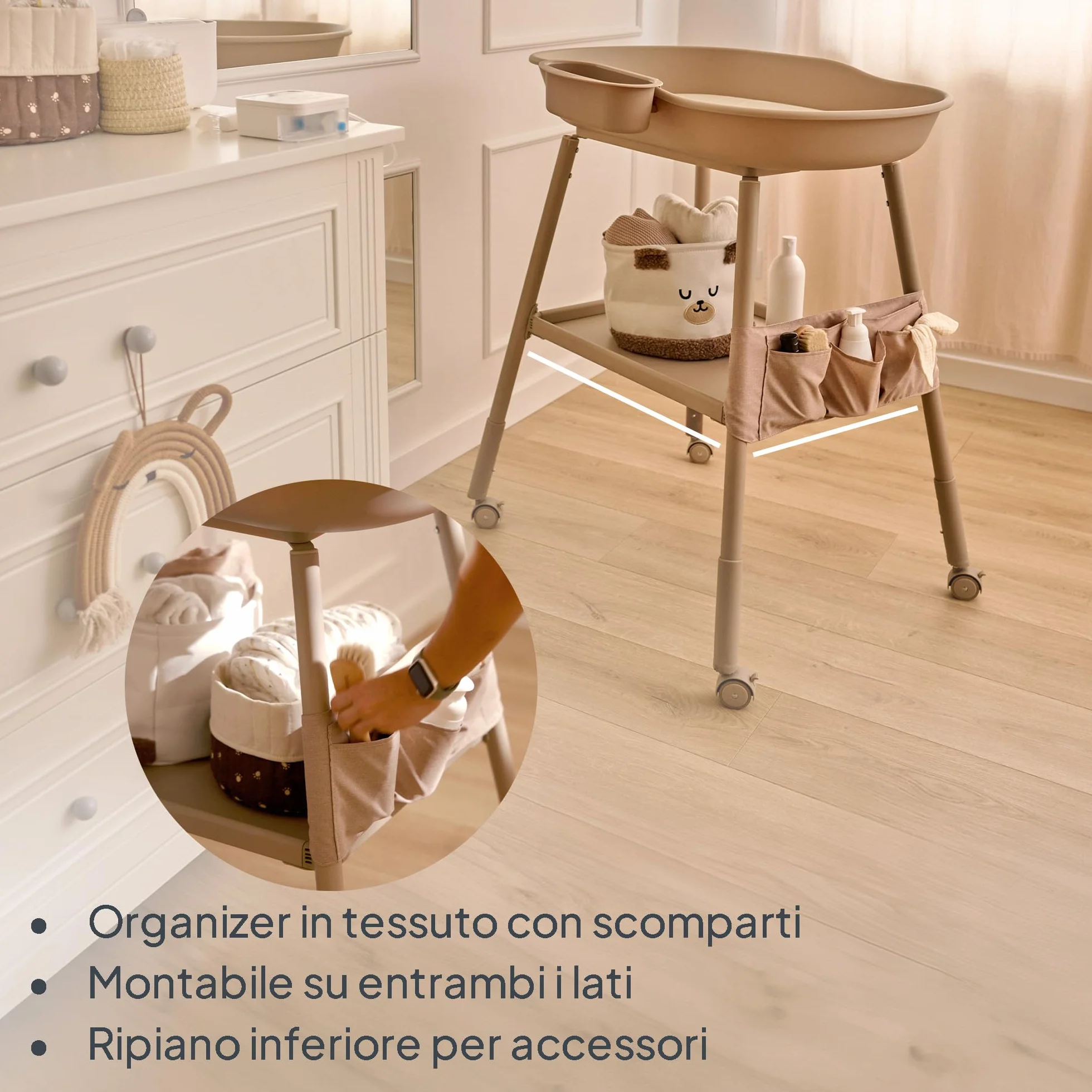 Lionelo Rosie Fasciatoio per neonato Portatile con Ruote e Freno Altezza Regolabile Materassino Impermeabile