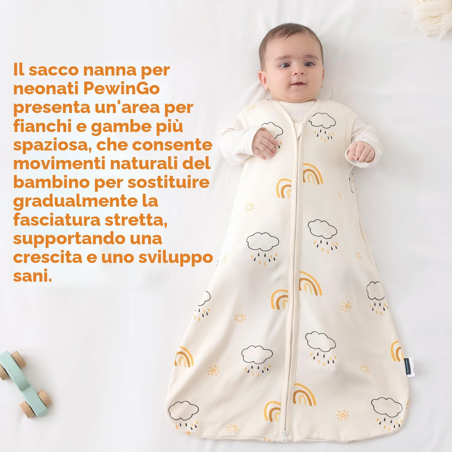 Sacco Nanna Neonato 0-6 Mesi 0.5 TOG 2 Pezzi Cotone Biologico OEKO-TEX Cerniera Doppia