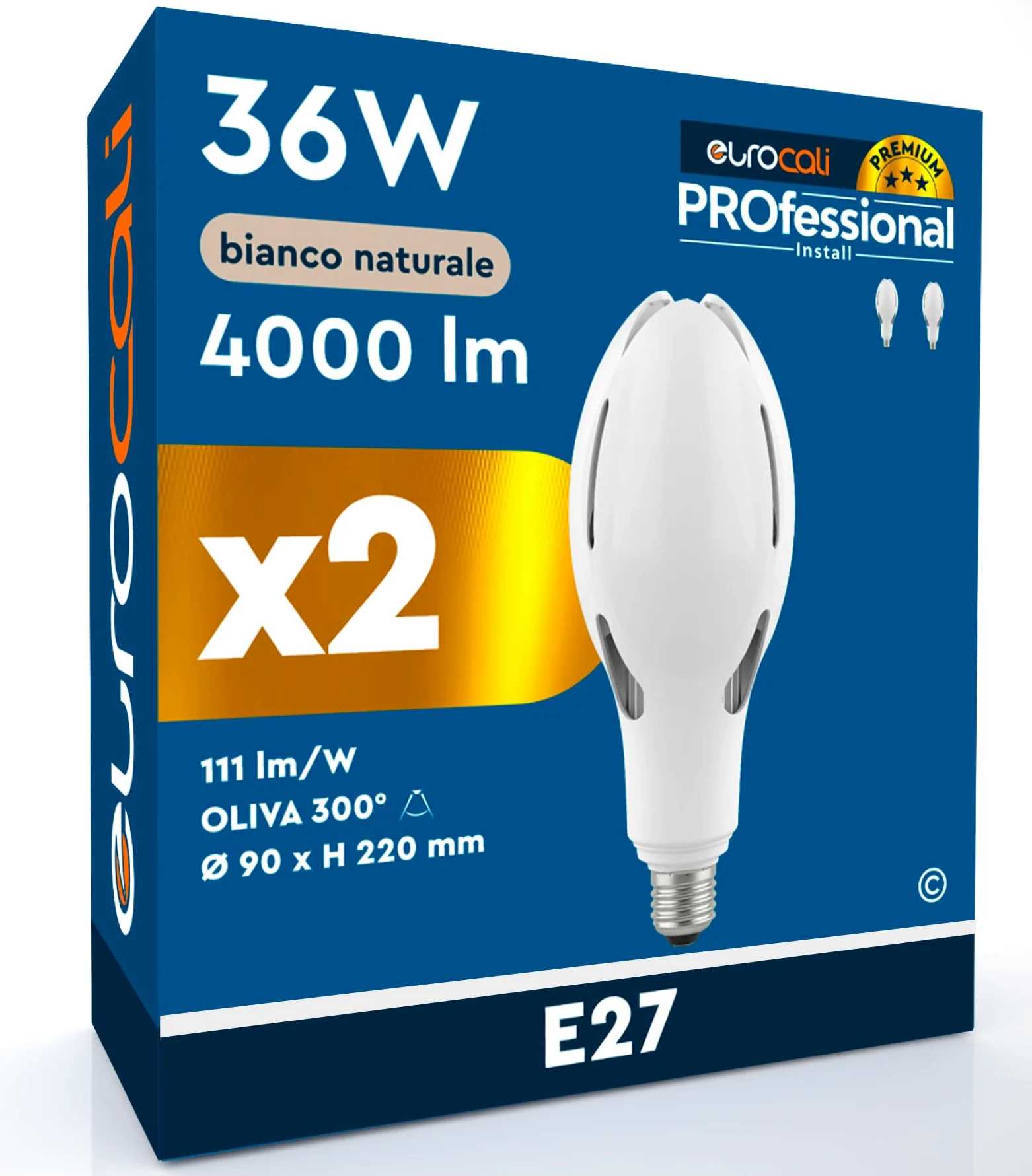 2 Lampadine LED con Attacco E27 Industriali 22W a Oliva Ø90mm Chip CREE SMD 4000 Lumen Garanzia 3 Anni - Luce Naturale 4000K - Lampade da Interno Alta Luminosità 111 lm/W Non Dimmerabili in Plastica