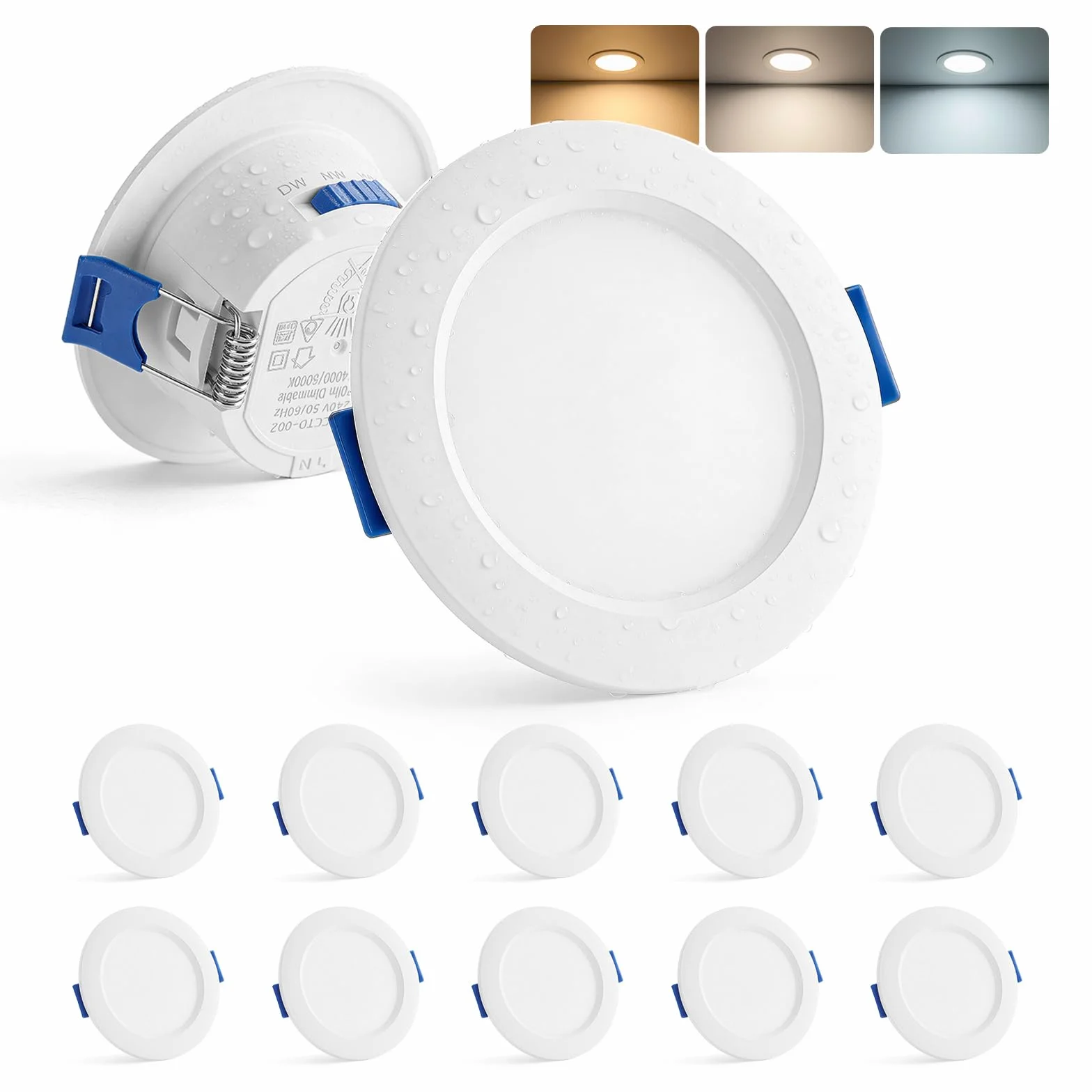 Gr4tec Faretti LED da Incasso per Cartongesso 220V, 4W Faretto LED Interno da Incasso Luce Calda 3000K Luce Naturale 4000K Luce Fredda 6000K, Faretti LED Soffitto Foro 55-68mm per Bagno, Set di 10