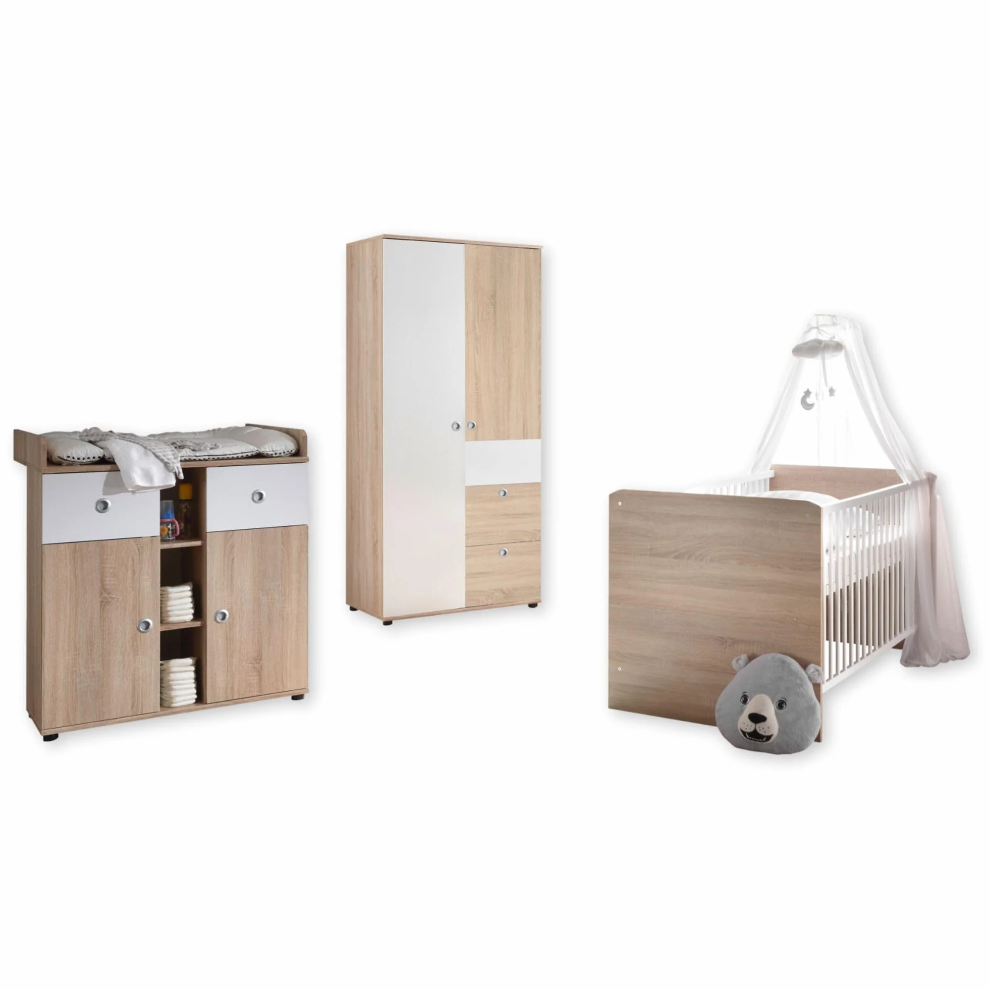 Stella Trading Wiki Completo Cameretta Bambini 3 Pezzi Rovere Armadio Culla Fasciatoio Legno Quercia Sonoma Bianco