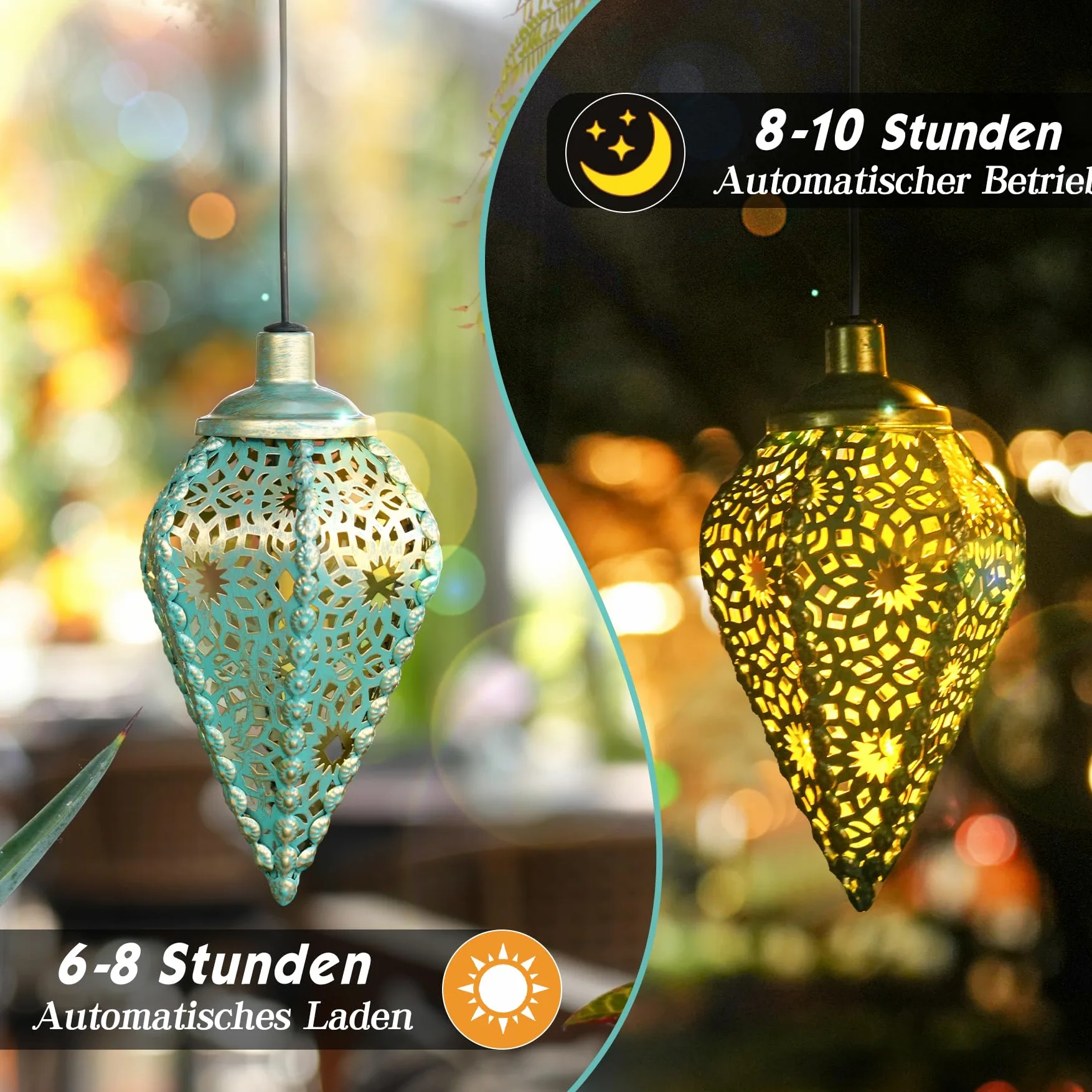 4 lampade solari per esterni, da appendere, a LED, retrò, per esterni, da giardino, IP65, impermeabile, bianco caldo, a forma di oliva, per esterni, balcone, terrazza, regali per donne e mamme (oro