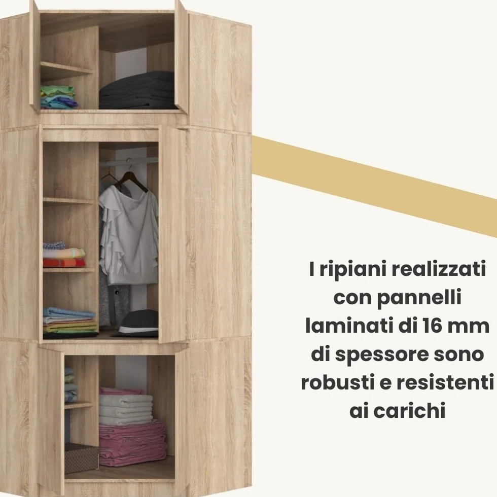 AKORD Armadio Angolare con Rialzo S100, Guardaroba 6 Ante, 100x235x50 cm, Rovere Sonoma