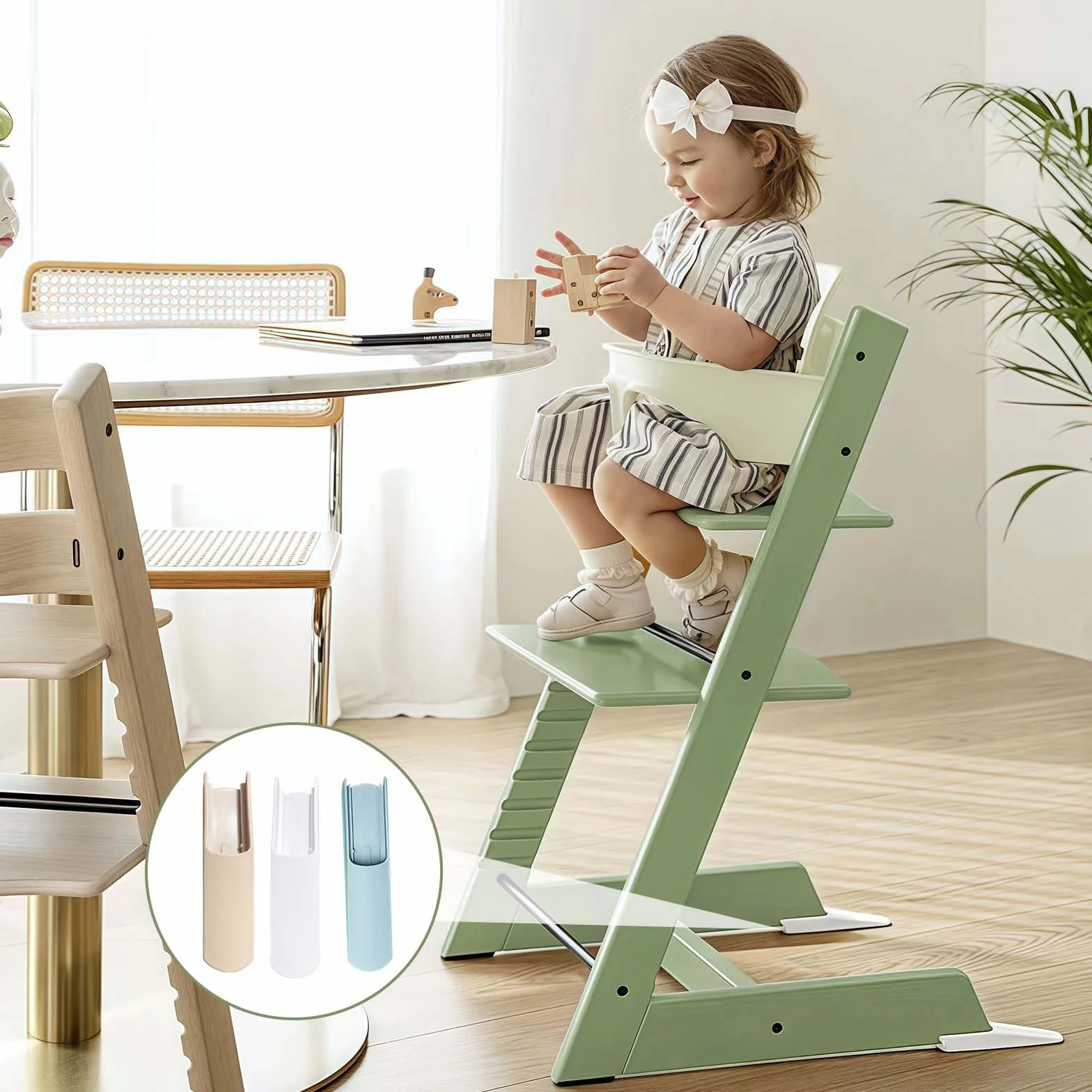 Stokke Tripp Trapp Protezione Antiribaltamento 2 Pezzi Set Pattini Estesi Accessorio Prolungamento Base Coprigamba Colore Legno