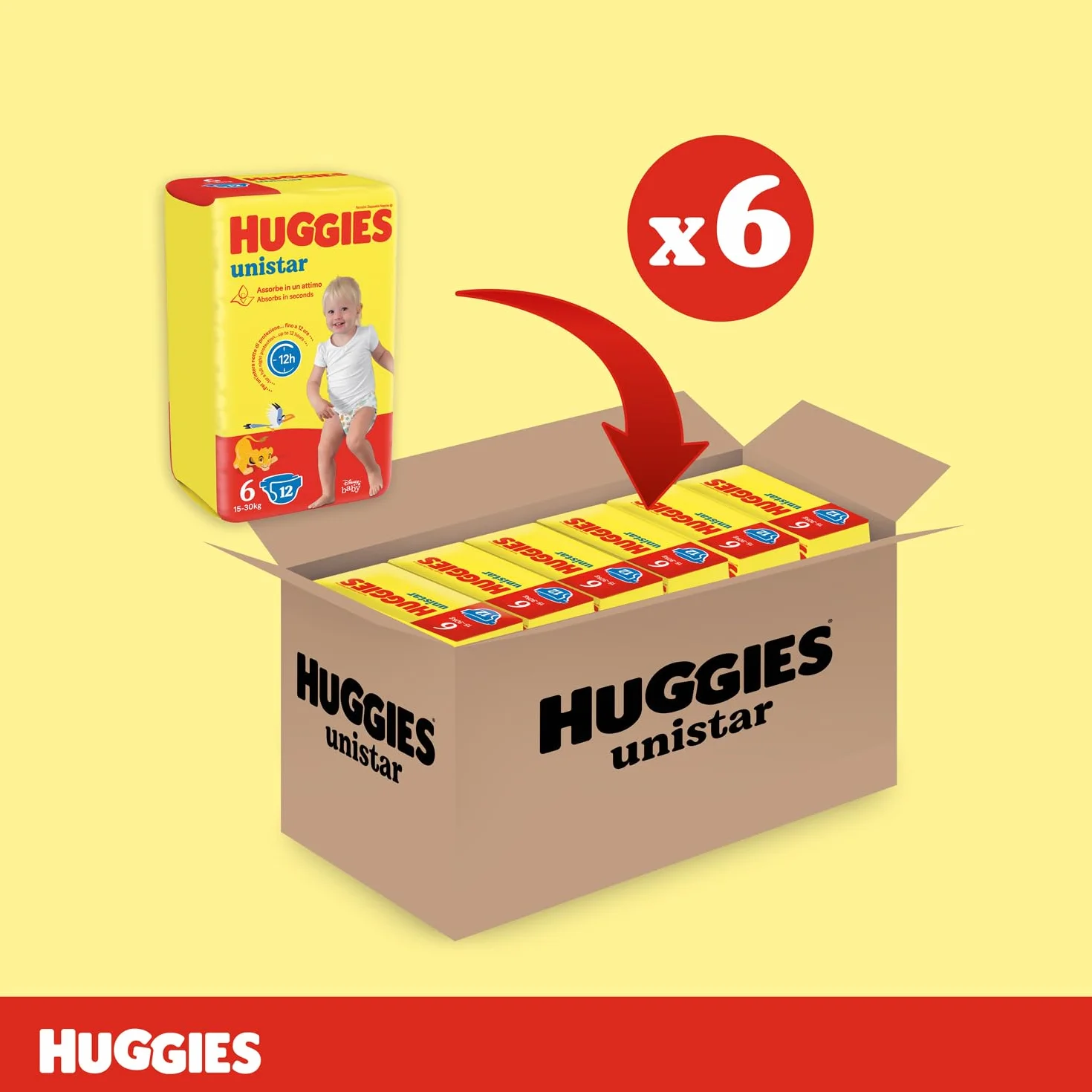 Huggies Unistar Pannolini Taglia 6 (15-30 Kg) Design Disney 72 Pz