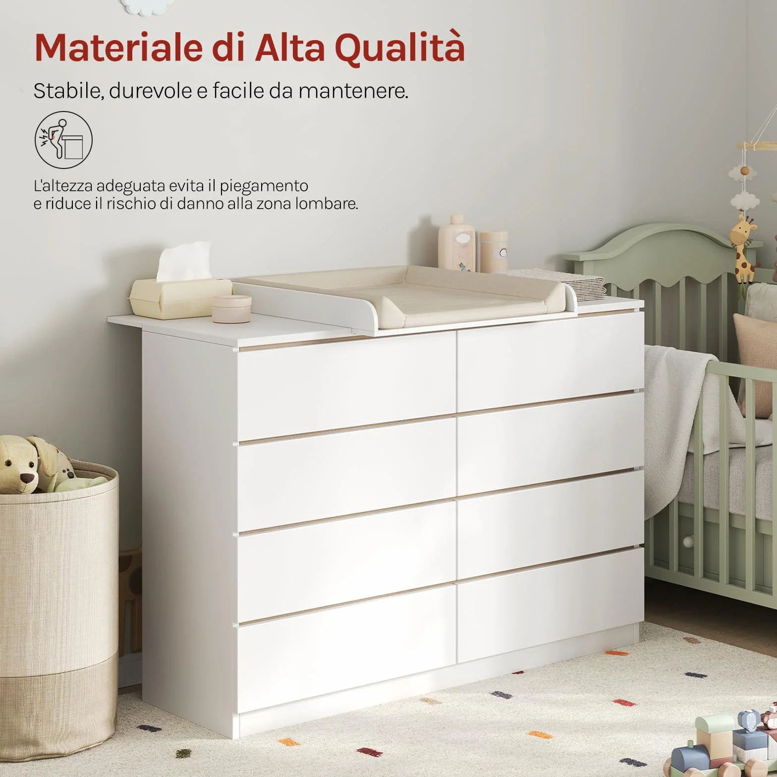 WOLTU Fasciatoio Neonato Universale per Cassettiera 3 Bordi Rialzati Profondità Regolabile 47-50 cm MDF 160x80x10 cm