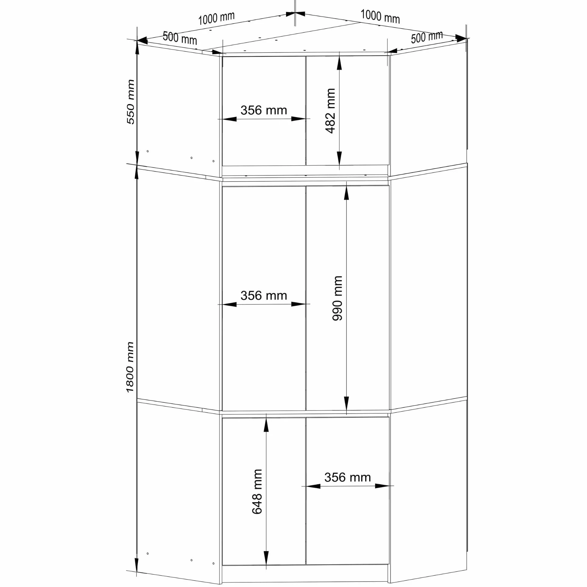 AKORD Armadio Angolare con Rialzo S100, Guardaroba 6 Ante, 100x235x50 cm, Rovere Sonoma