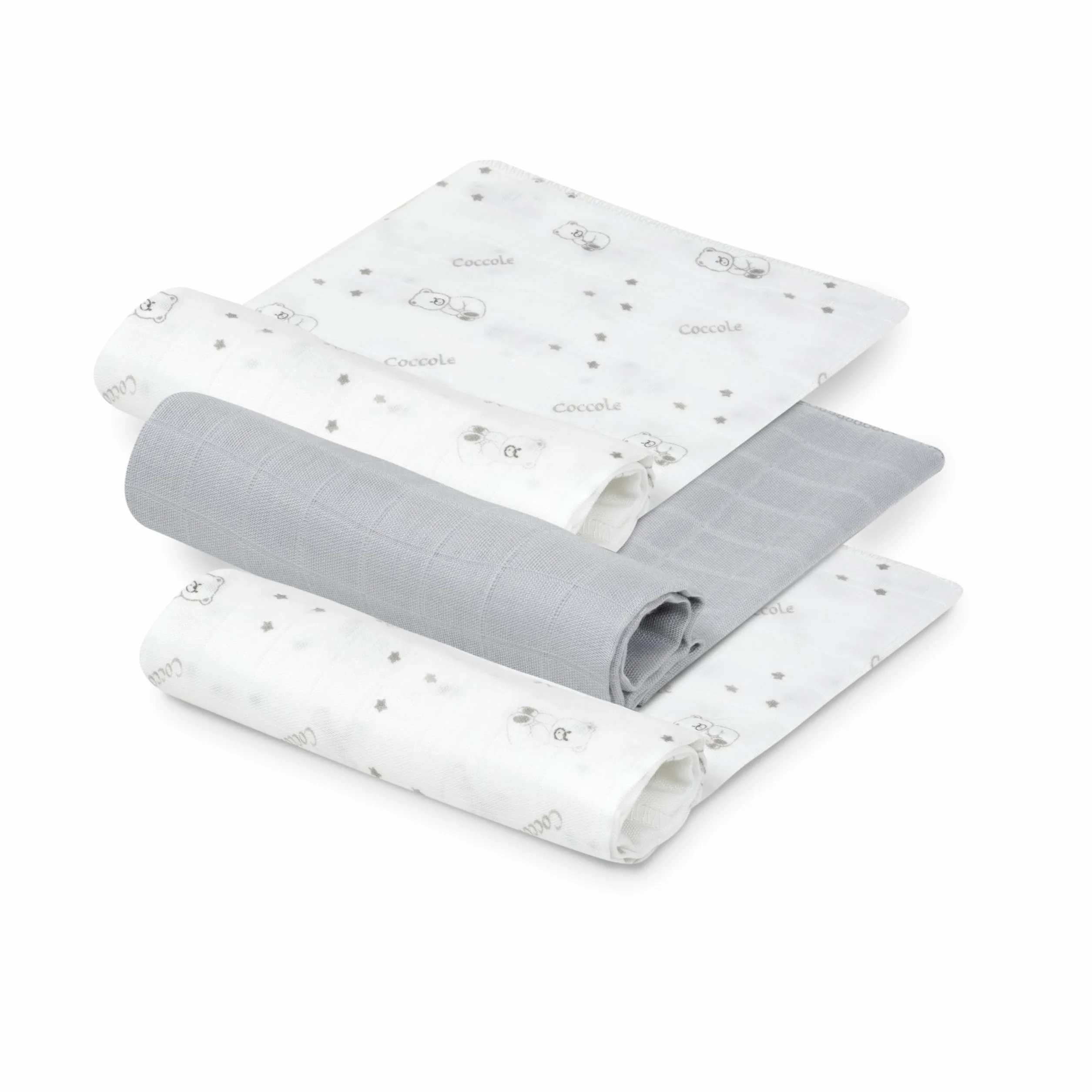 INTERBABY Set di 3 Mussole di Bambù BEAR grigio per neonati 55x70 cm