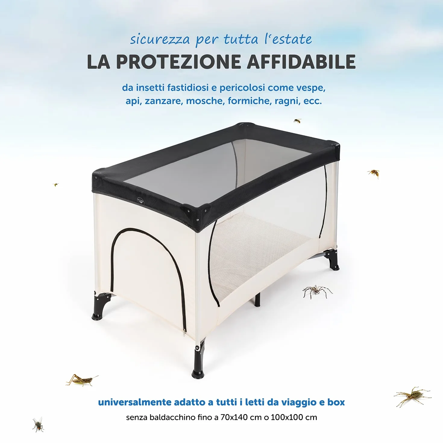 Zanzariera Universale Anti-Insetti per Lettino da Viaggio e Campeggio – Rete Protettiva Traspirante con Elastico