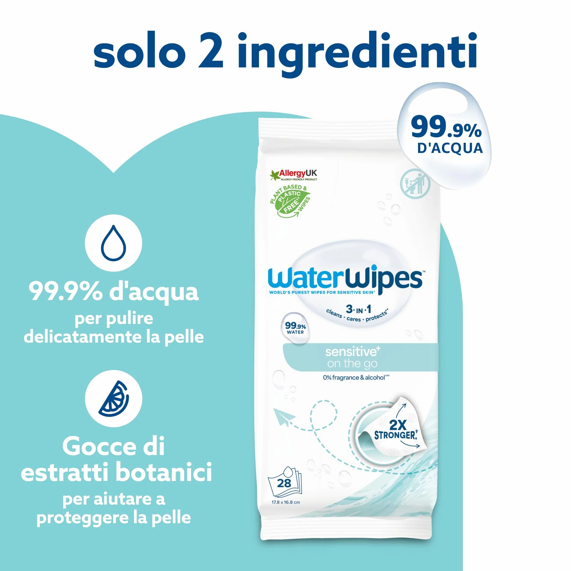 WaterWipes On The Go 224 Salviette Salviette Umidificate 99.9% Acqua per Viso e Corpo