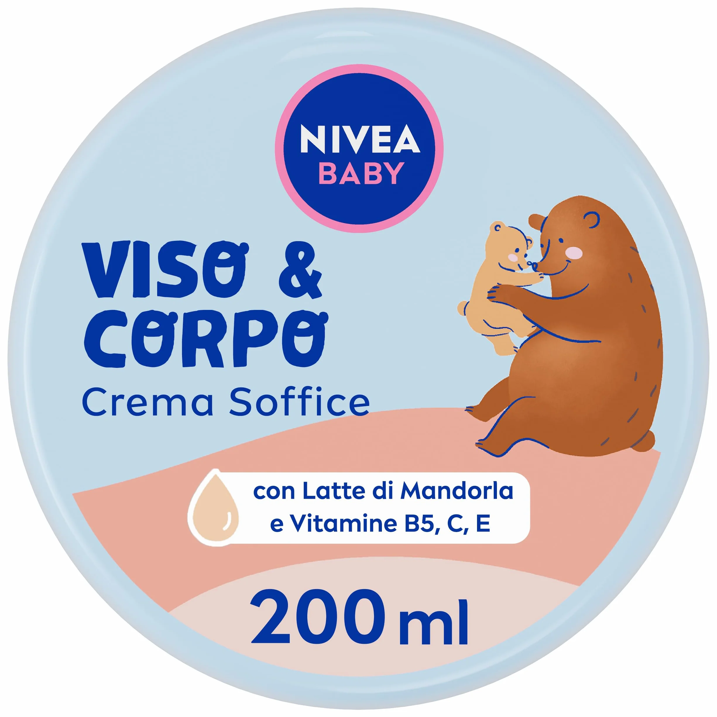 NIVEA BABY Viso & Corpo Crema Soffice 200ml, Crema corpo bambini idratante e nutriente, Crema viso neonato con Latte di Mandorla e Vitamine
