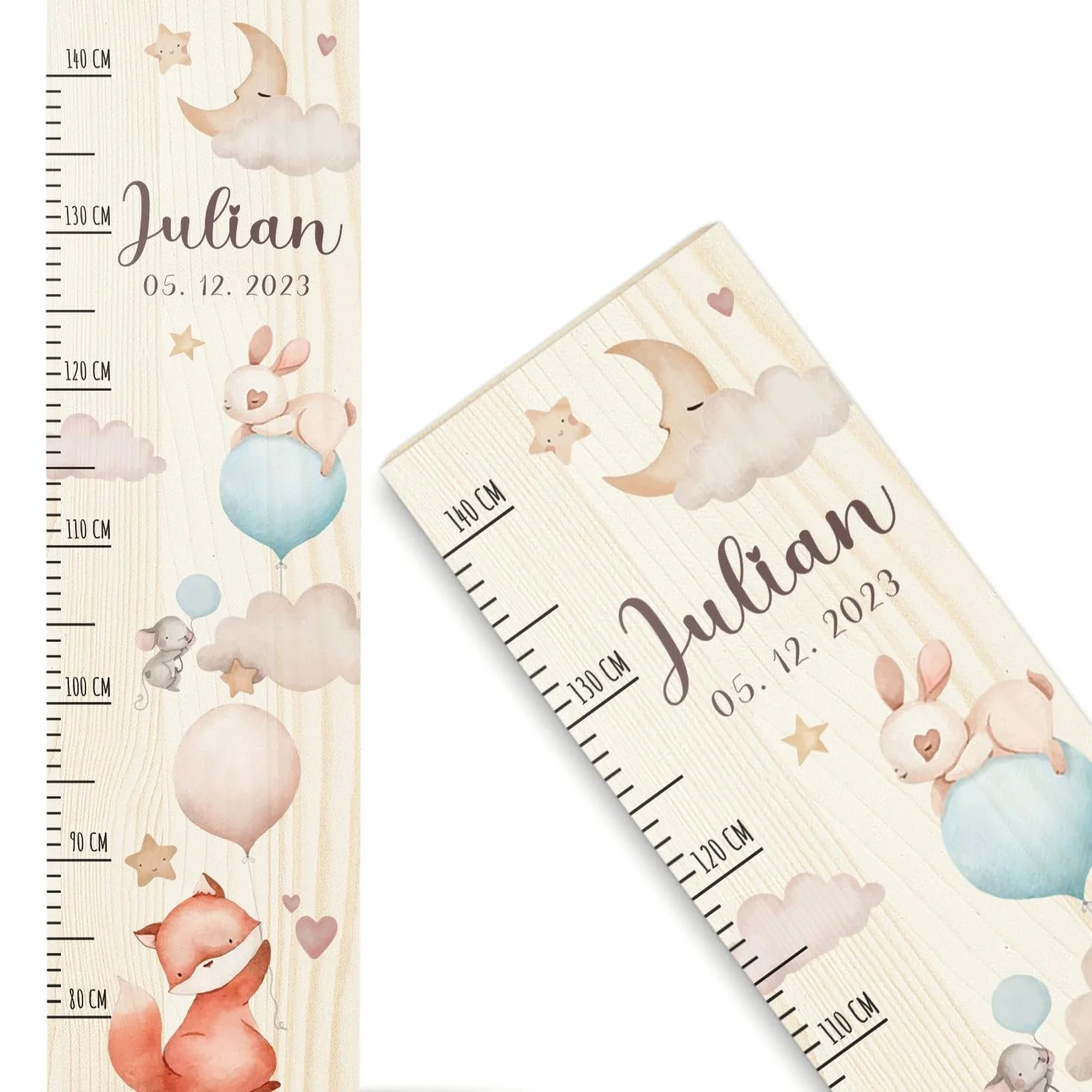 Metro per bambini in legno Palloncino Personalizzato 80-140 cm 20x70x2 cm Regalo nascita ragazze