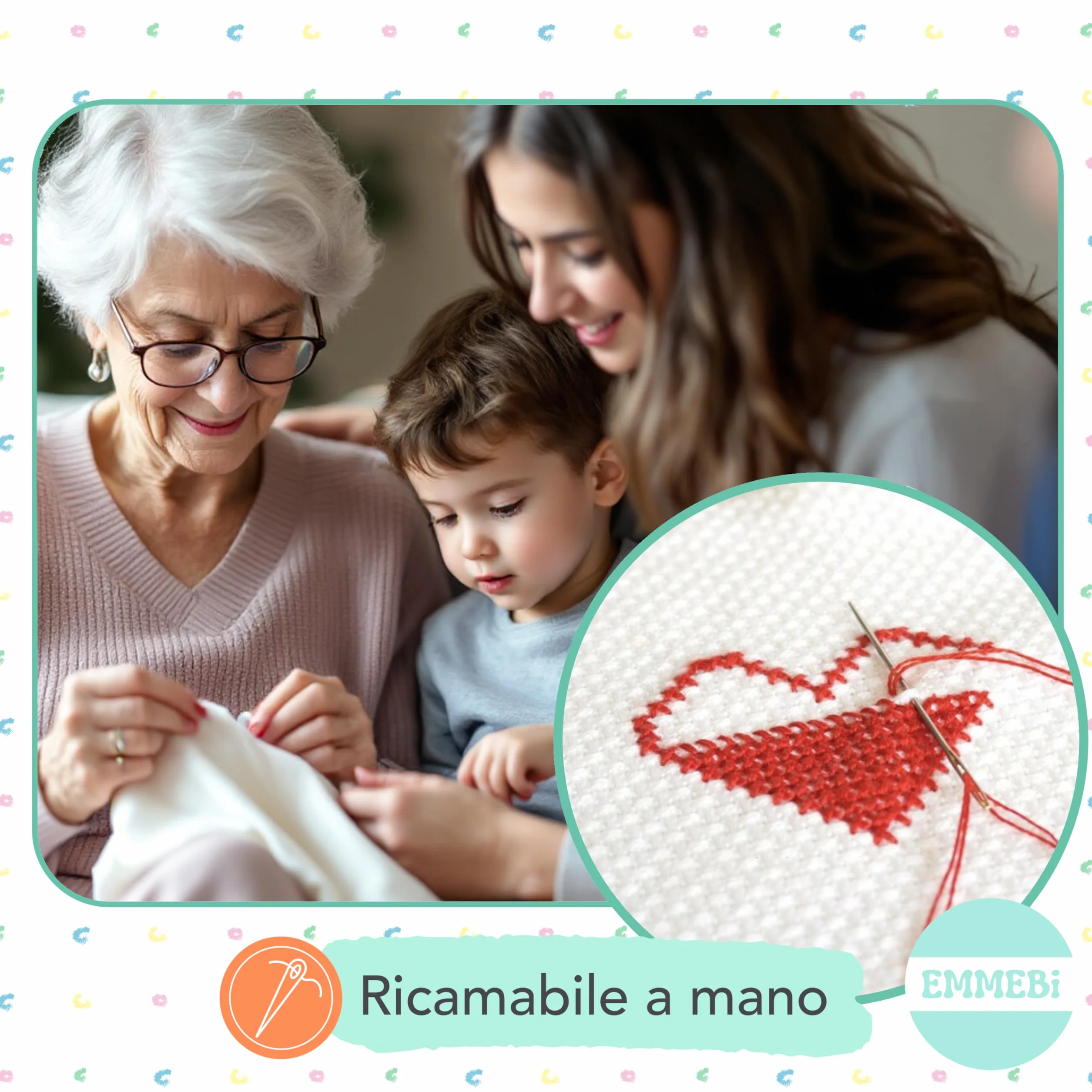 Bavaglini tela aida da ricamare asilo elastico spugna cotone bambini prodotti in Italia