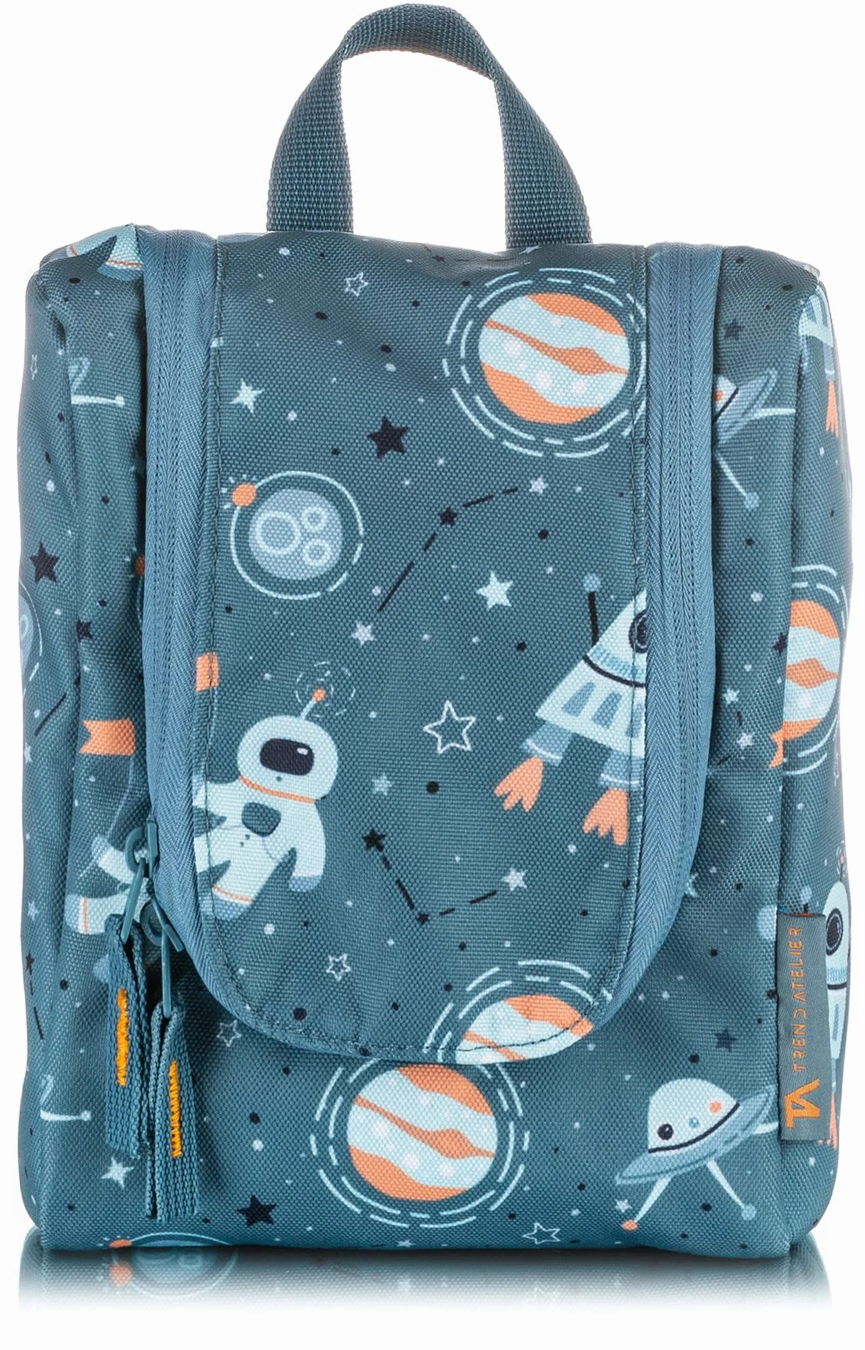 Beauty case bambini poliestere riciclato borsa da bagno sostenibile idrorepellente appendere Spazio Blu