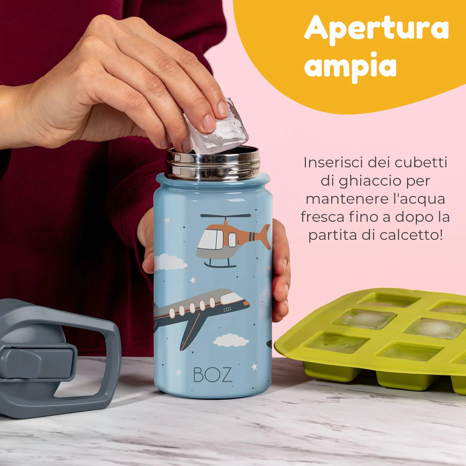 Borraccia Bambini con Cannuccia 400 ml BOZ, Termica, Lavabile in Lavastoviglie, BPA Free, Antigraffio