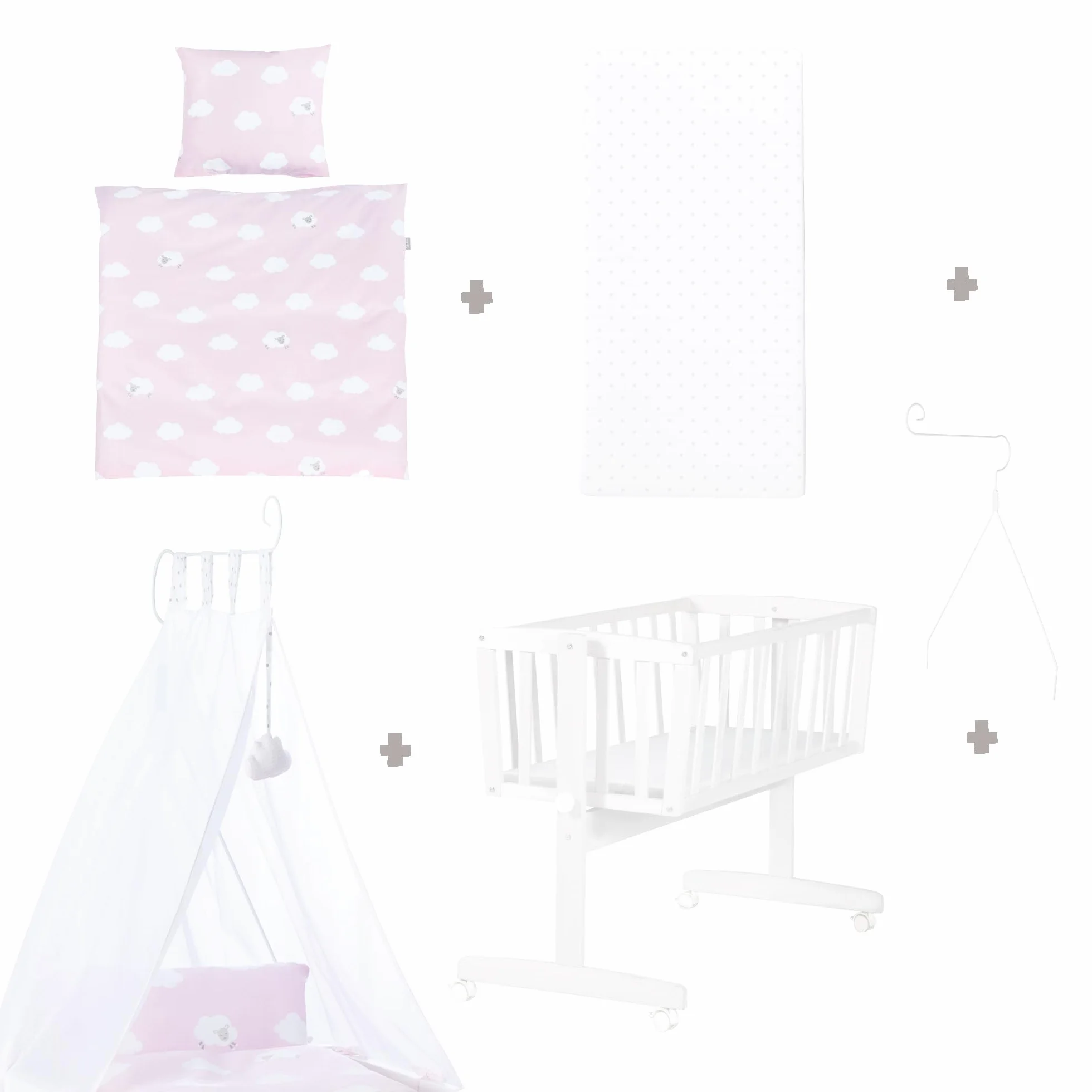 Kleine Wolke Culla e Lettino Design a Nuvola 40 x 90 cm Legno Bianco/Rosa