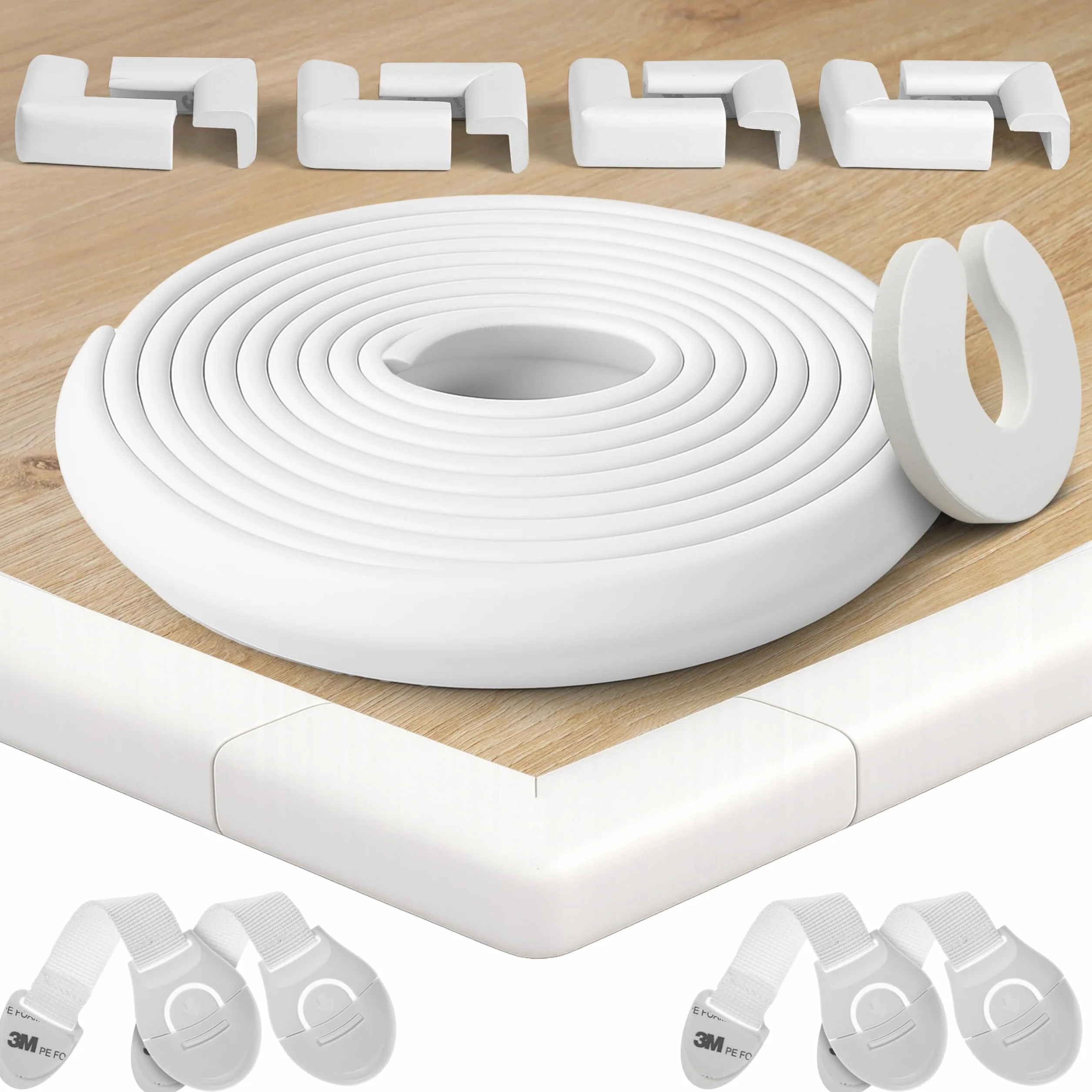 HAPPY CHLEA® Paraspigoli per Bambini Gomma Tecnologia Schiuma Attiva, Kit da 6,4 M Protezione, 8 Paraspigoli Angolari, 4 Blocca Cassetti + Fermaporta (Bianco)