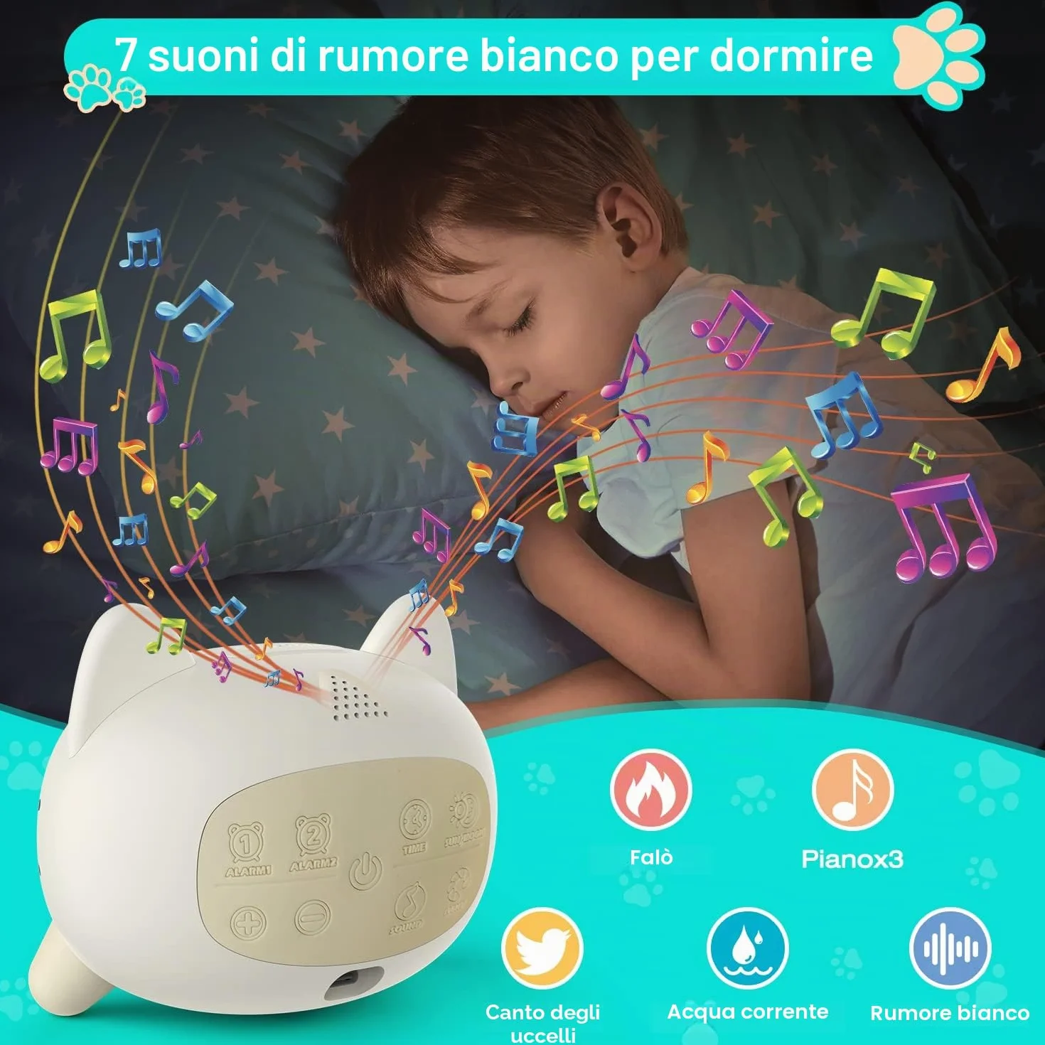 LEMNOI SG5 Sveglia per Bambini, 3 Luminosità 5 luce notturna 7 Musica, Sveglia Digitale per Bambini, Funzione di Ricarica, sveglia da comodino digitale, allenamento del sonno per i bambini (gatto)