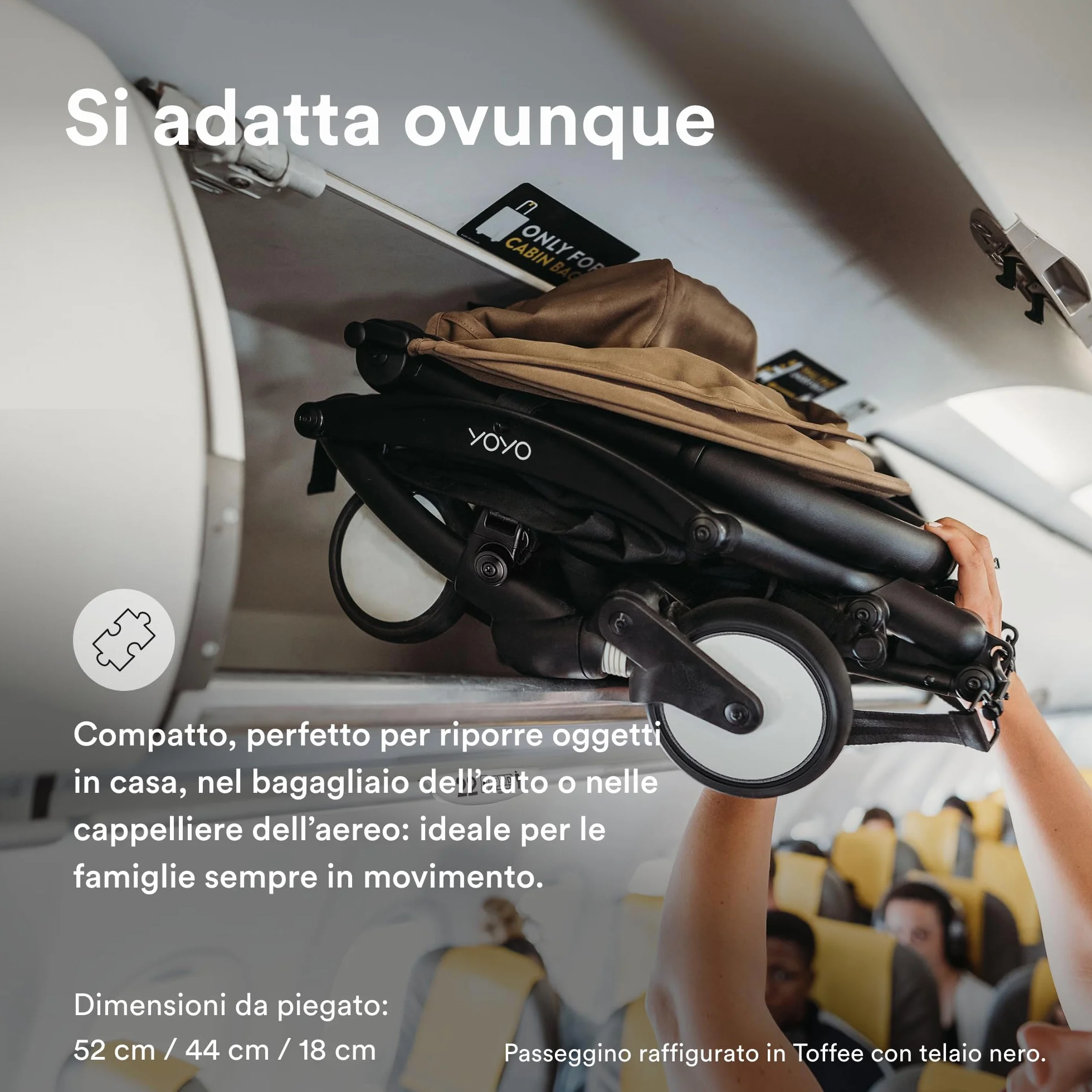Passeggino Stokke YOYO3 6 mesi Telaio Bianco Cuscino Seduta Toffee Capottina Leggero Compatto Bagaglio a Mano