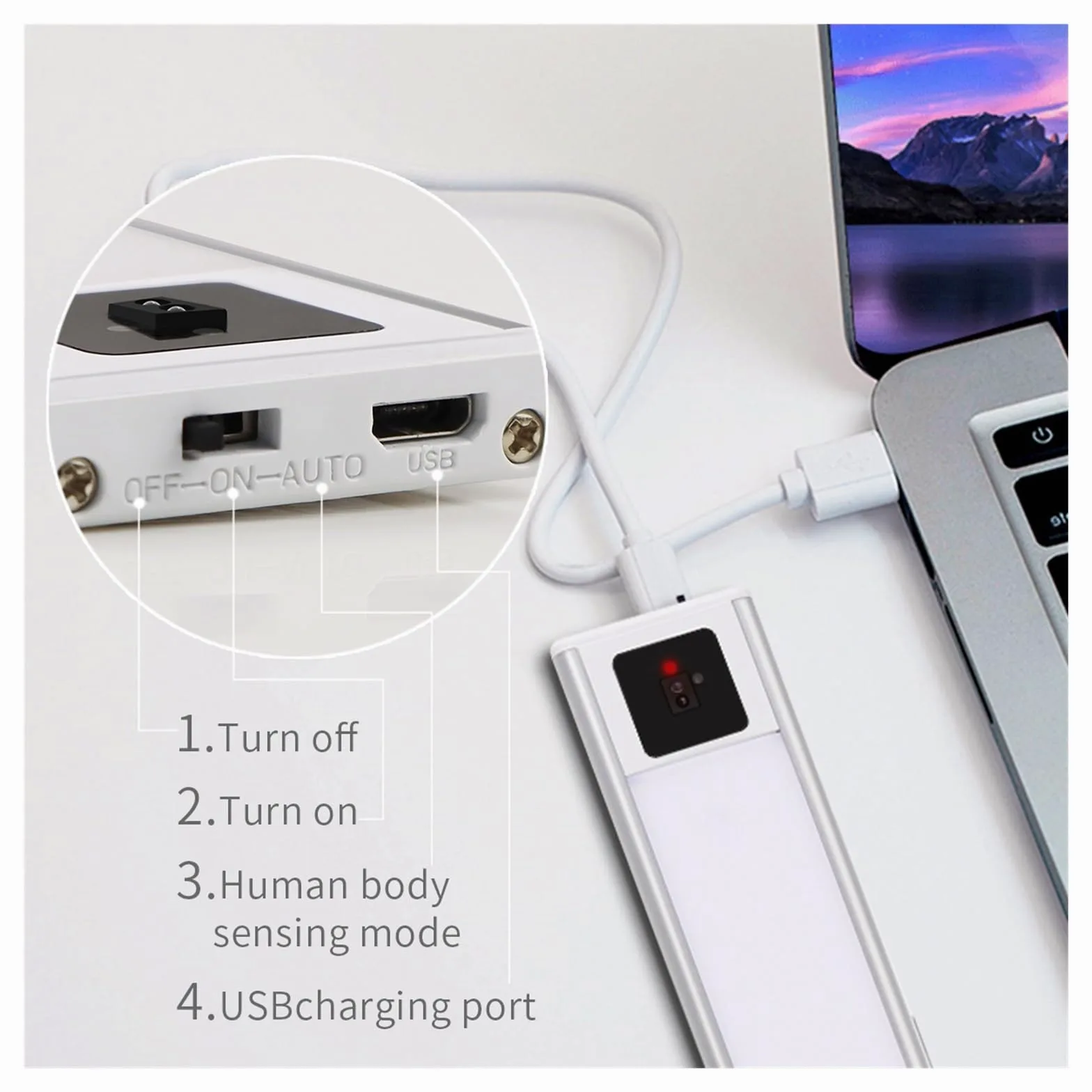 Luce Notturna A LED Sensore Di Spazzata Manuale Luci A USB Ricaricabile Cucina In Alluminio Nero Sotto Gli Armadi Illuminazione Rilevatore Di Movimento(Warm White Light,40CM_SILVER1)