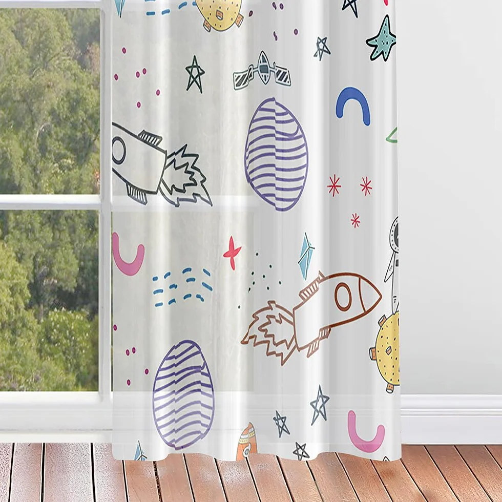 Hiseng 2 Pezzi Tende Voile Trasparente Stelle Luna 140x275cm per Soggiorno Camera