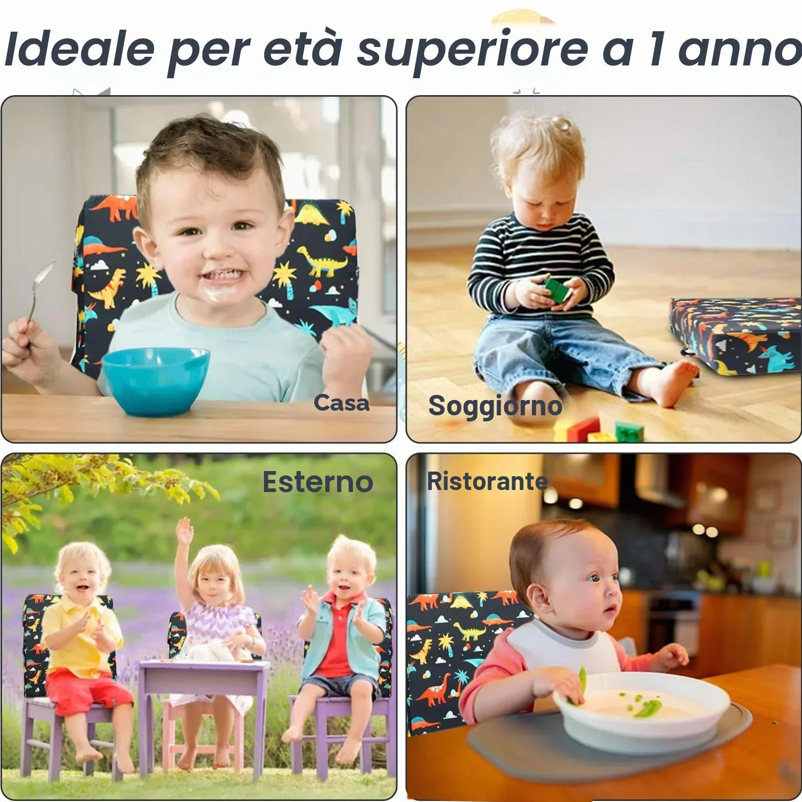Rialzo Cuscino per Bambini 2 Pezzi, Cartone Animato Comodo Seduta Regolabile per Seggioloni Alza Sedia
