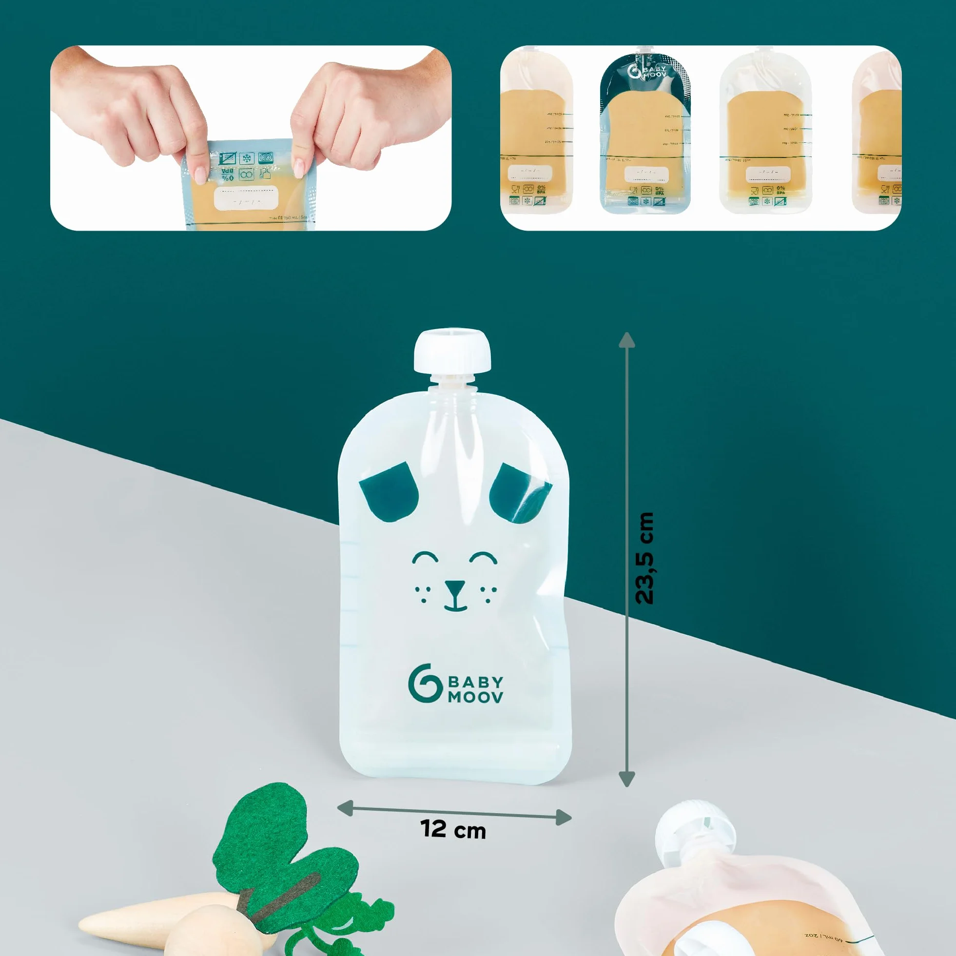 Babymoov 20 sacchetti riutilizzabili 150 ml, plastica riciclata, senza BPA, ermetici