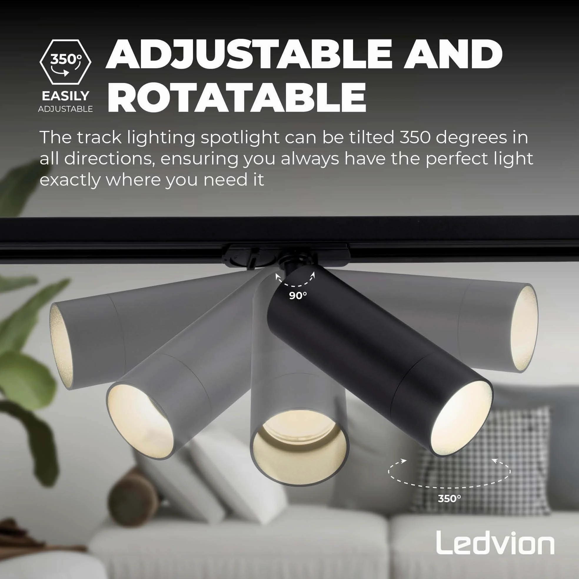 Ledvion Sistema di Binario 1m Monofase Nero 2 faretti senza lampadina GU10 | Per soggiorno cucina e sala da pranzo con luce orientabile