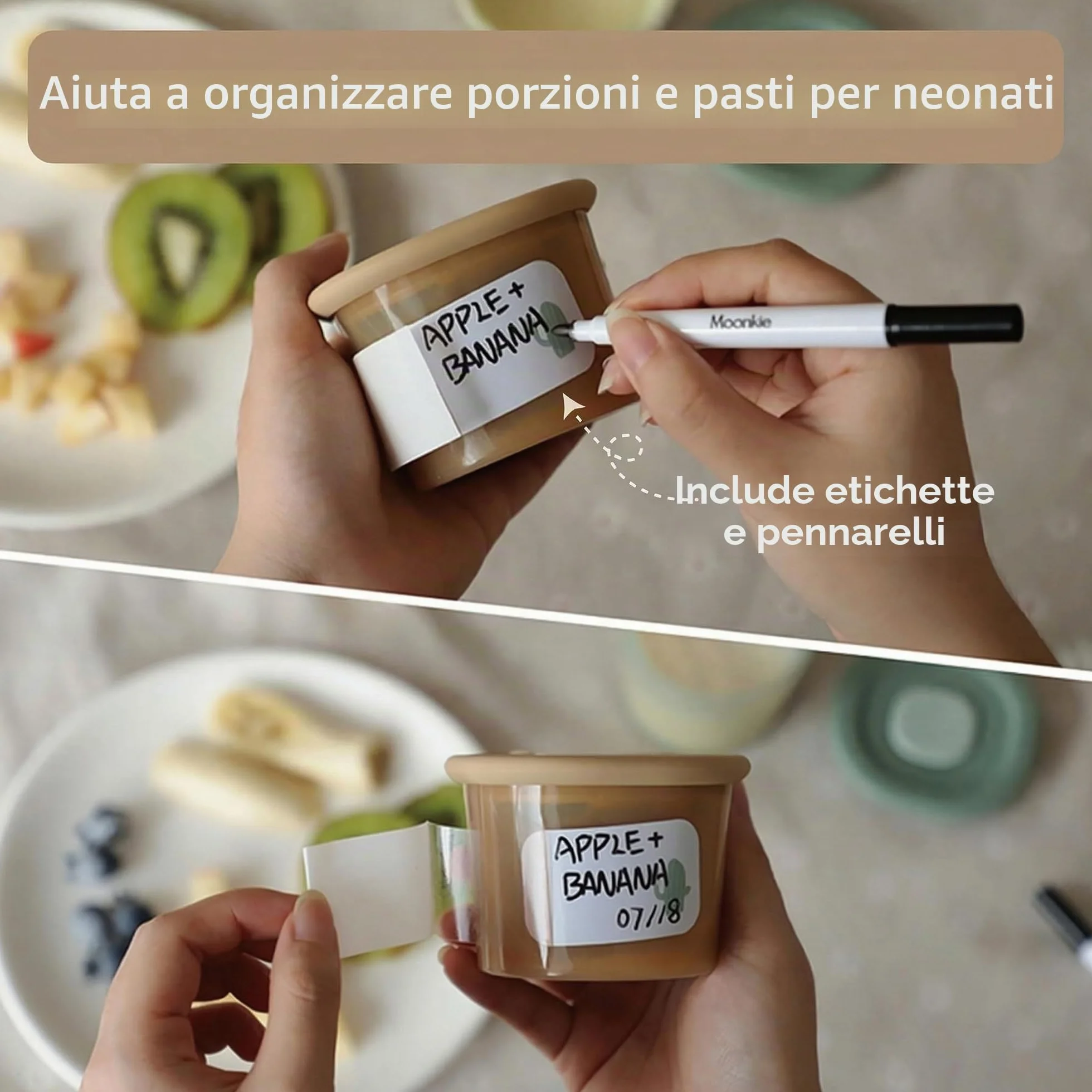 Moonkie Contenitori Pappa Neonati 120ml 6 Pezzi Vasetti Silicone Ermetici Senza BPA per Lavastoviglie Freezer Microonde