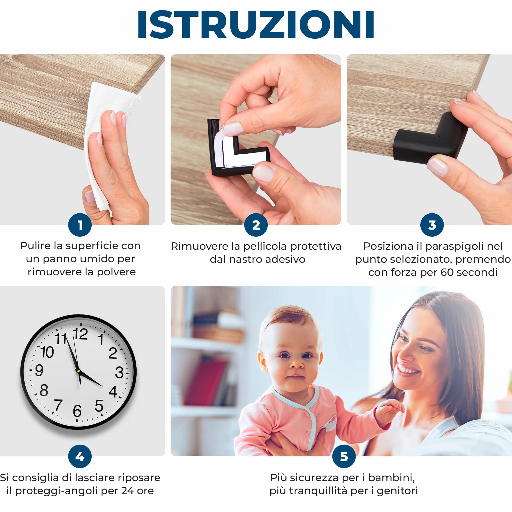 Hoffenbach Paraspigoli Angolari in Gomma per Bambini, Autoadesivi per Mobili, Sicurezza Casa, Bianco