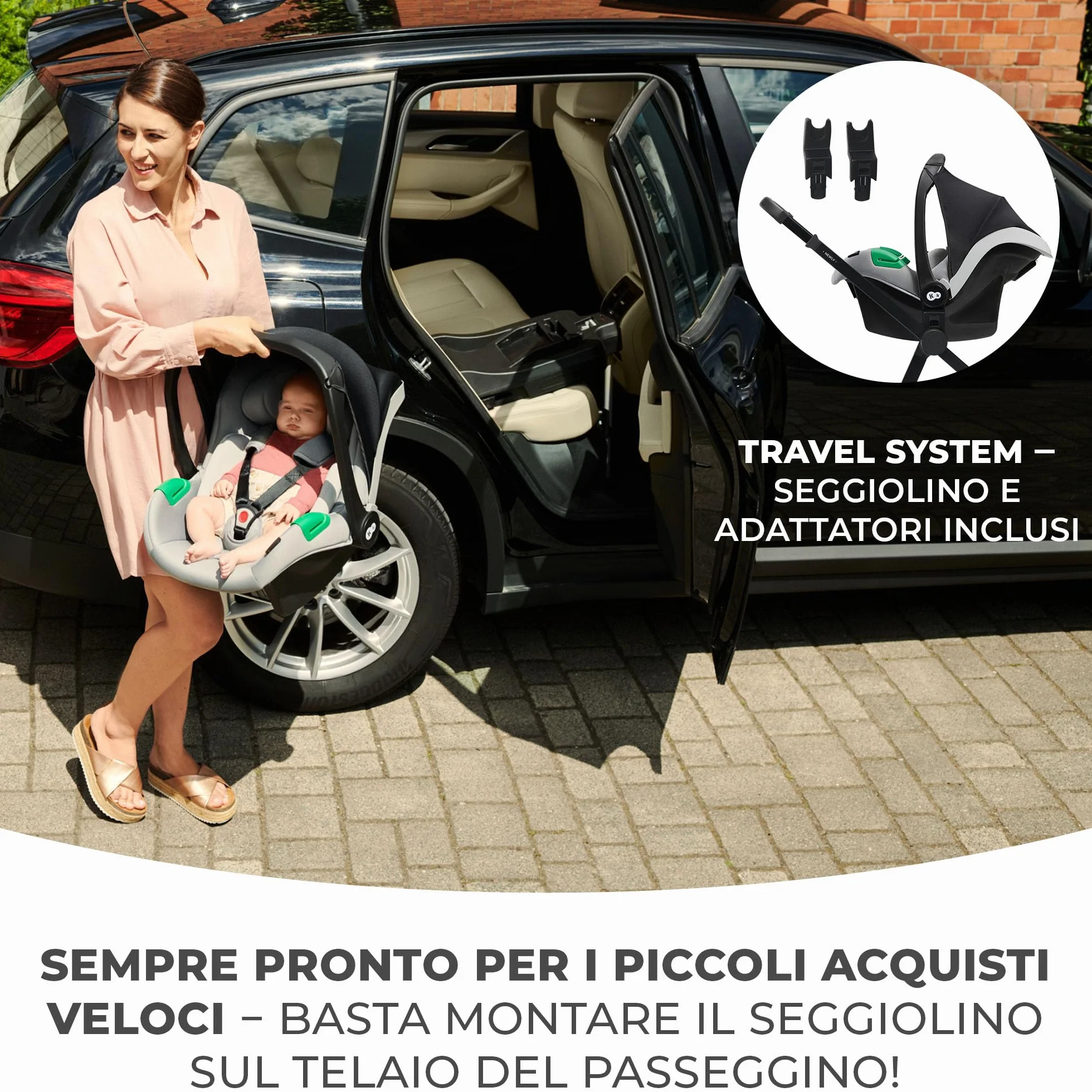 Kinderkraft 4 in 1 Trio Passeggino Neonati con Ovetto I-SIZE 40-75 cm, Base ISOFIX, Travel System, UPF50+, Grigio