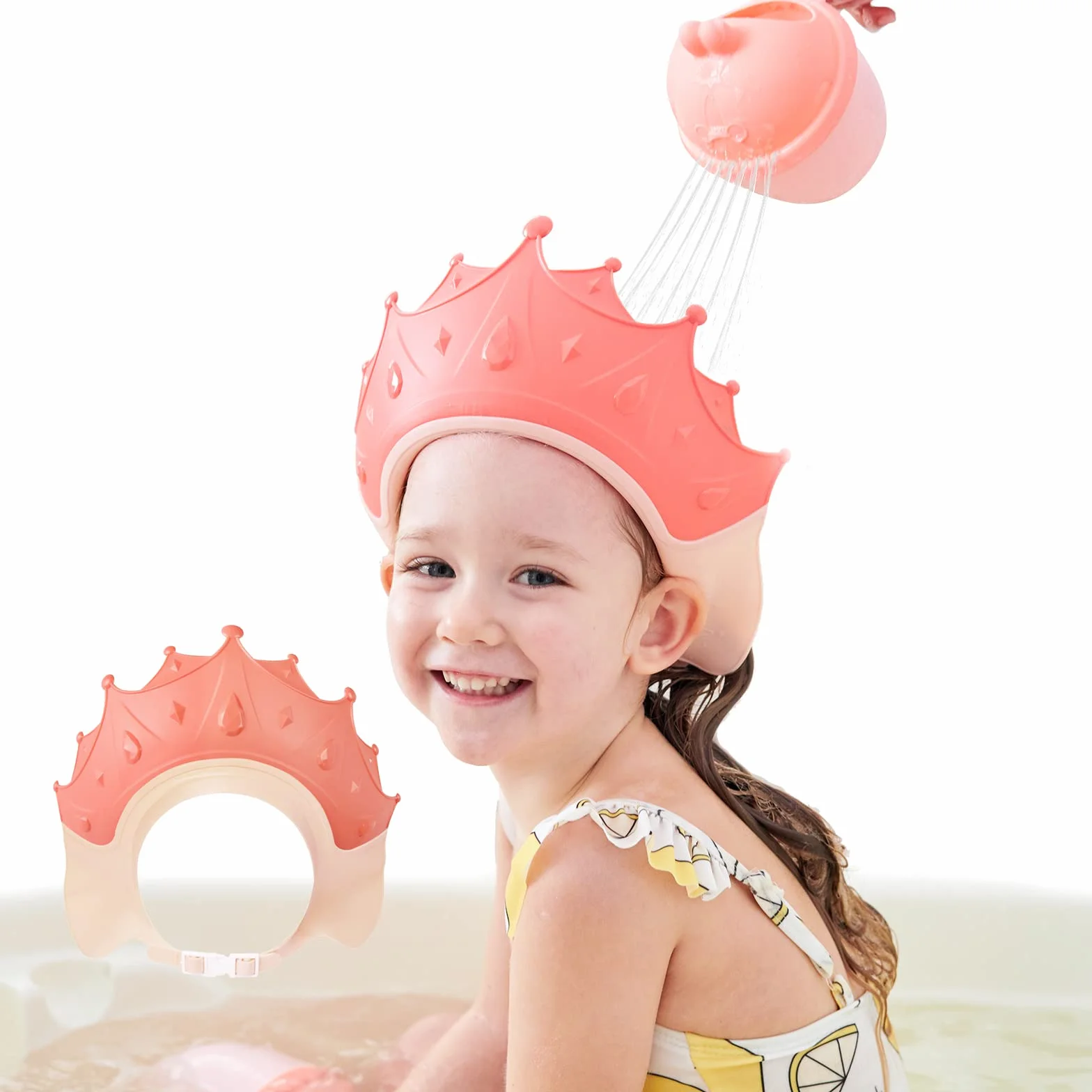 Cuffia da doccia per bambini regolabile impermeabile, protezione shampoo senza lacrime, 0-9 anni (rosso)