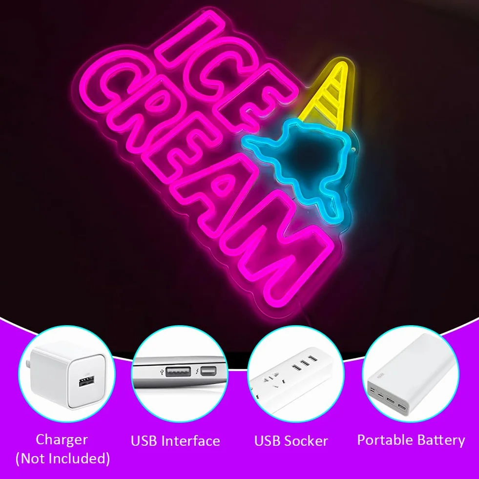 Ice Cream Insegne al Neon Luce Neon a LED Insegne luminose Gelato Alimentata Tramite USB con Interruttore Decorazione di bar, vetrine, negozi, luci al neon