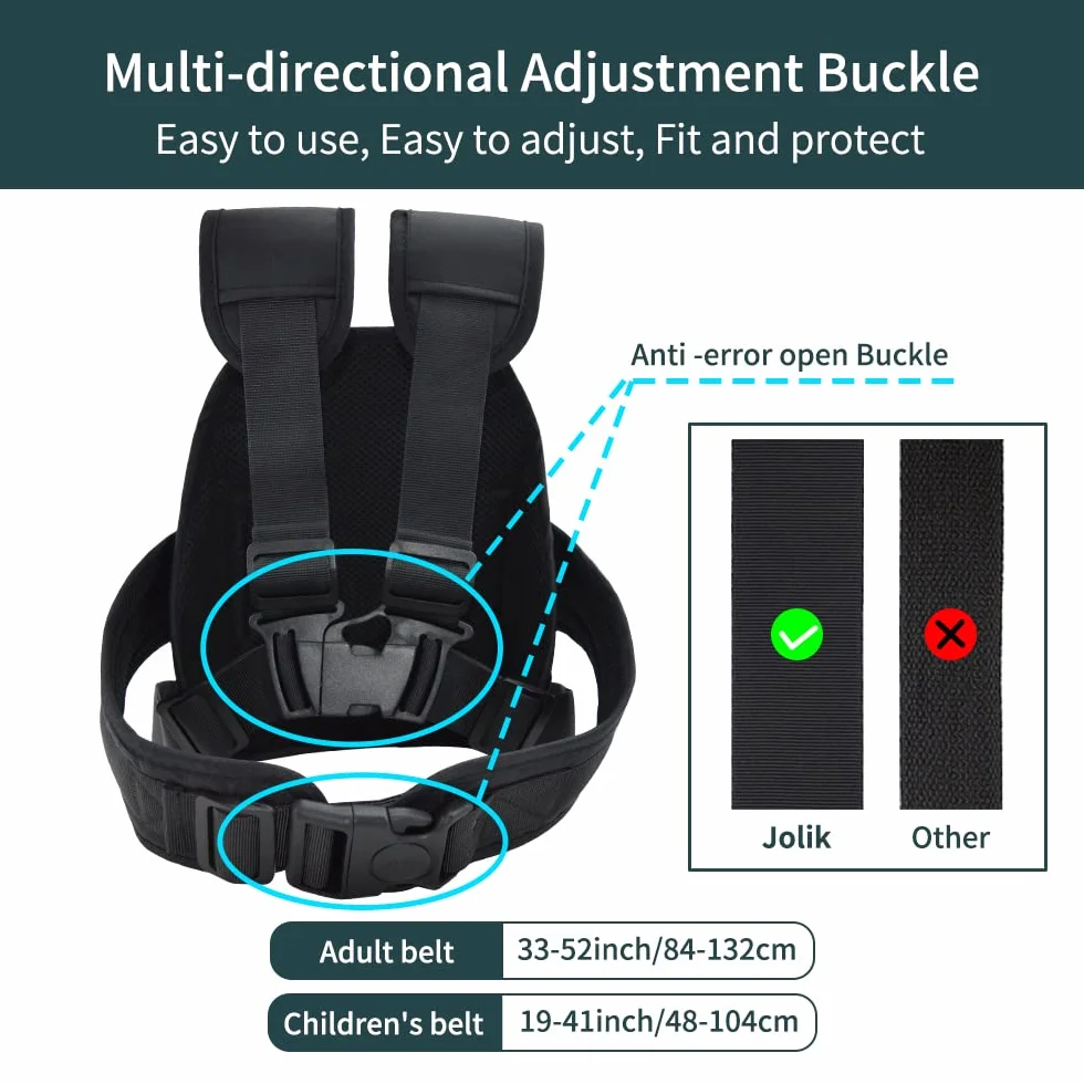 Jolik Cintura Moto Bambini Regolabile con Tasca, Materiale Traspirante Riflettente Nero