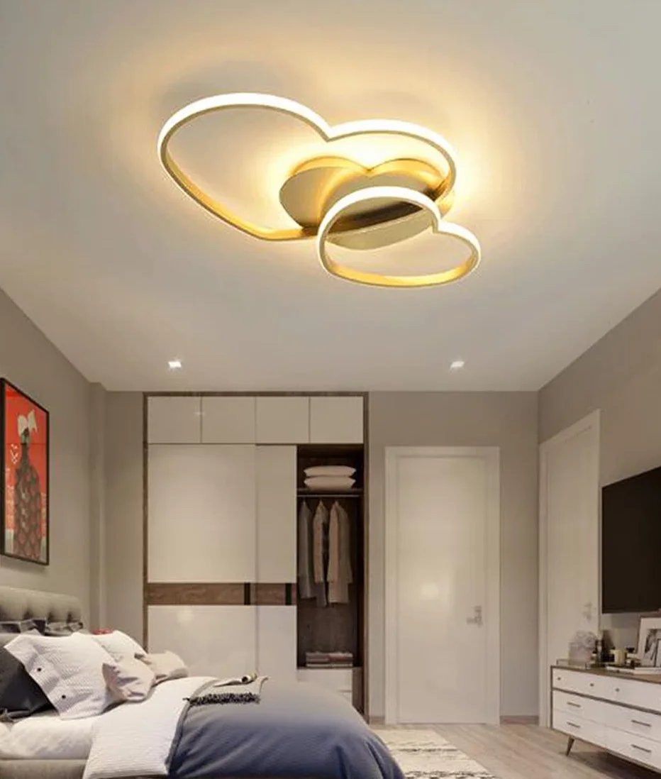 LED Lampada Da Soffitto Dimmerabile Plafoniera Forma Di Cuore Lampada Da Soggiorno Moderna Con Telecomando Metallo Lampadario Per Camera Dei Bambini Ragazzi Ragazze Cameretta Cucina,Oro,50cm