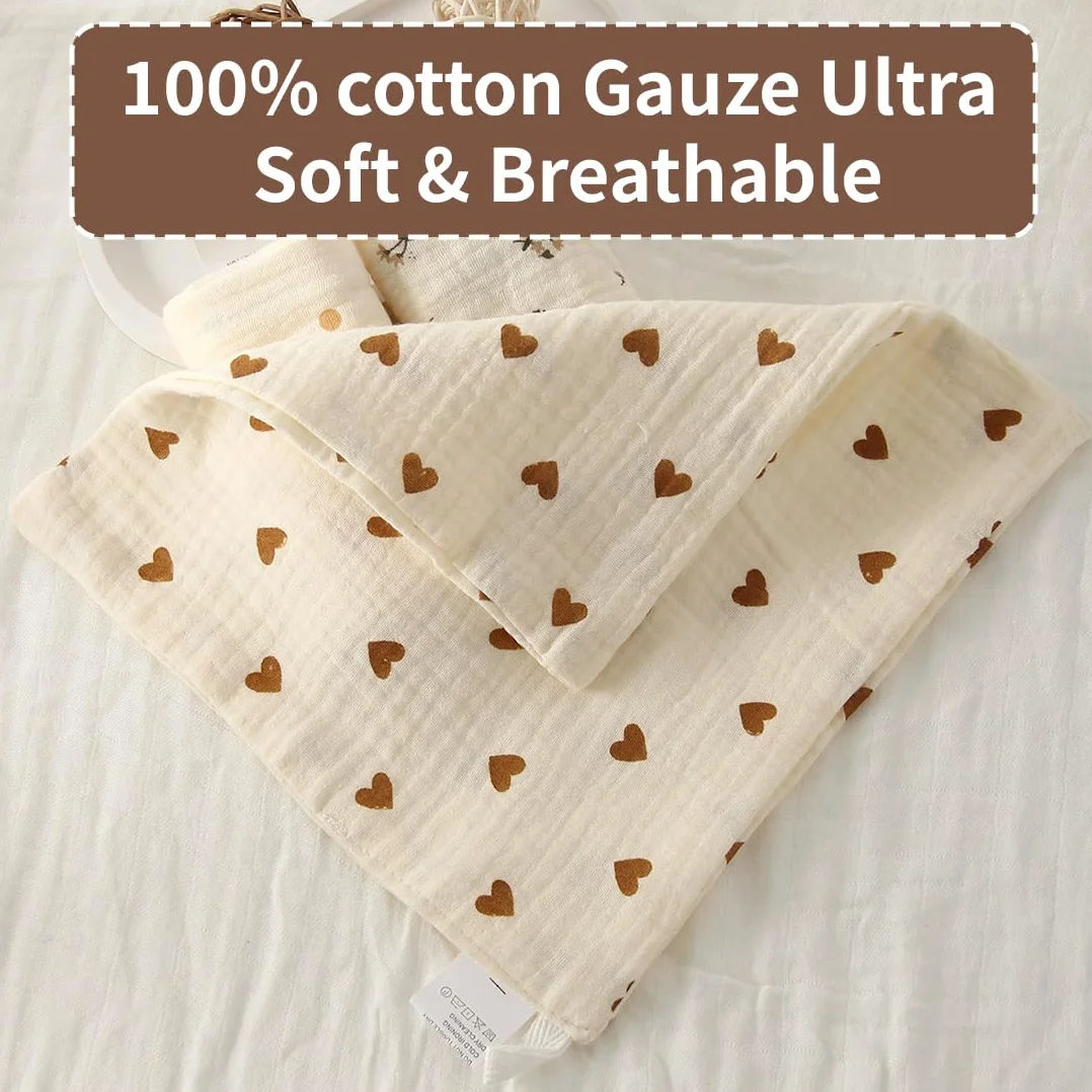 Panni Neonato Cotone Mussole Asciugamani Bambini 25.5 x27.5cm Morbido Assorbente Mussola A Grana Motivo floreale