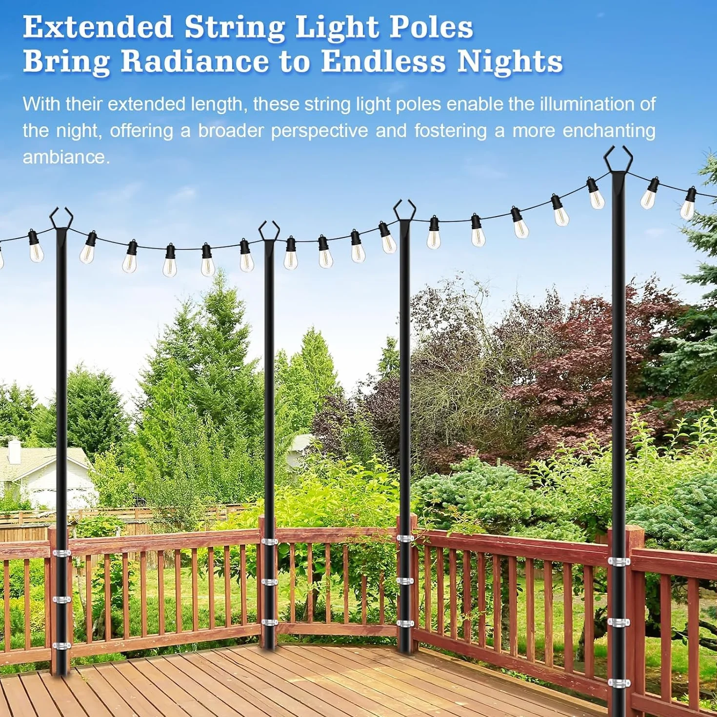 Set di 4 pali luminosi in metallo esterno da 2,9 m con forchetta palo
