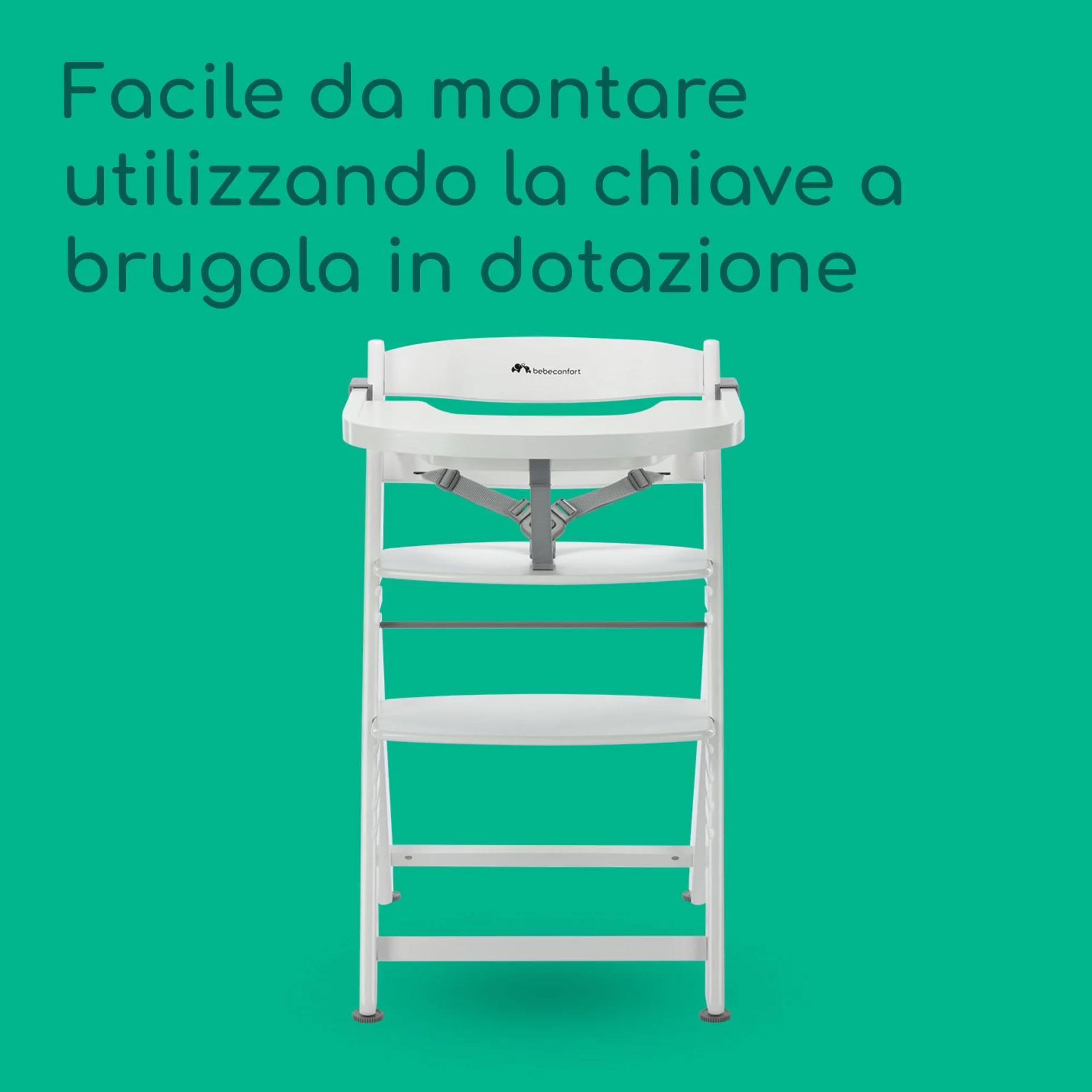 Bebeconfort Timba 2 Seggiolone Pappa Evolutivo in Legno, 6+ Mesi, 110 kg, Bianco