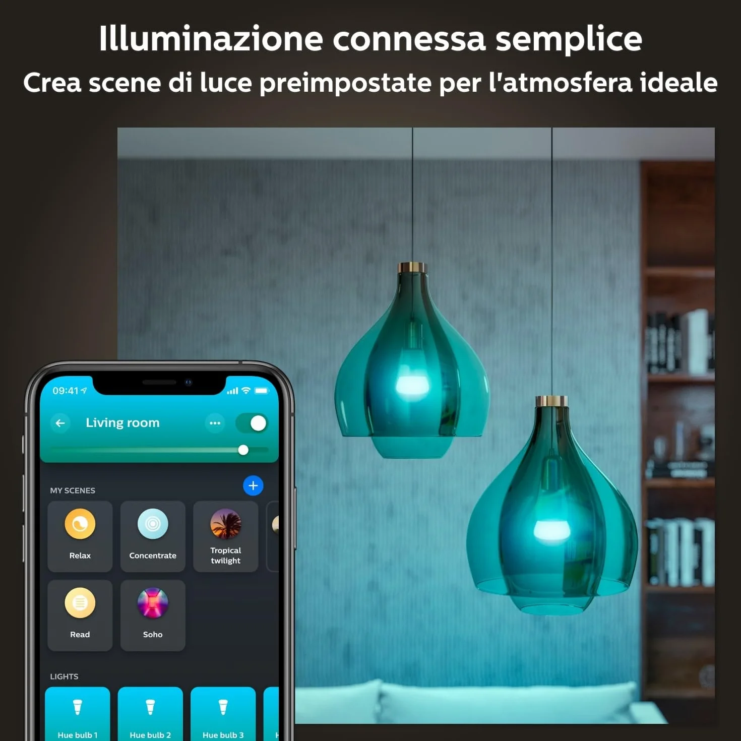 Philips Hue White and Color Ambiance Lampadina Smart LED, Attacco E27, Luce Bianca o Colorata, 6.5W, confezione da 4