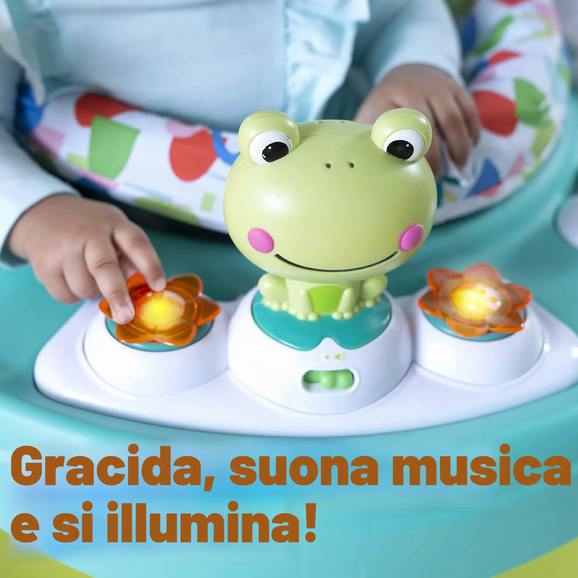Bright Starts Centro Attività Tavolo 2in1 Bounce Bounce Playful Pond 7 Giocattoli Interattivi Suoni Musica Altezza Regolabile Seduta Ruotabile 360° Verde 6 Mesi+