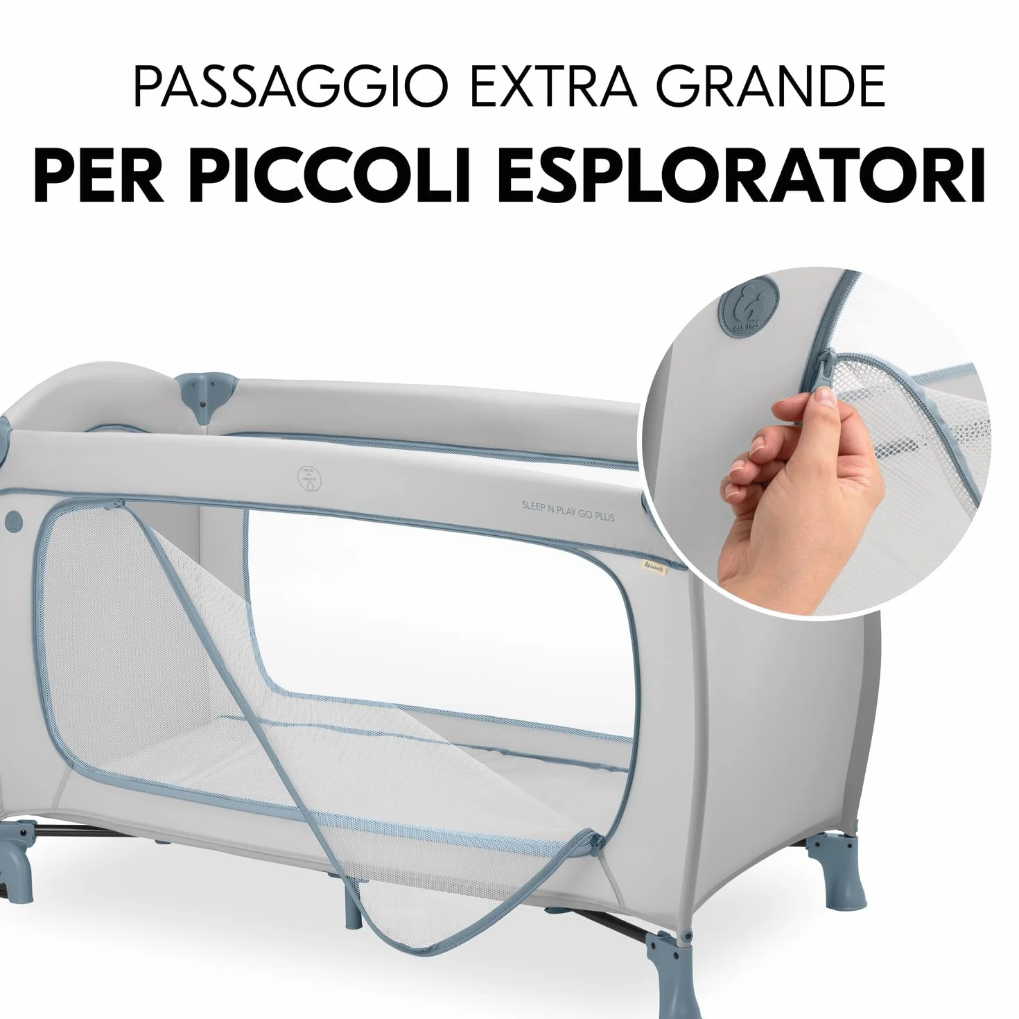 Hauck Sleep N Play Go Plus Łóżeczko Składane 120x60 do 15kg z Kołami - Dusty Blue